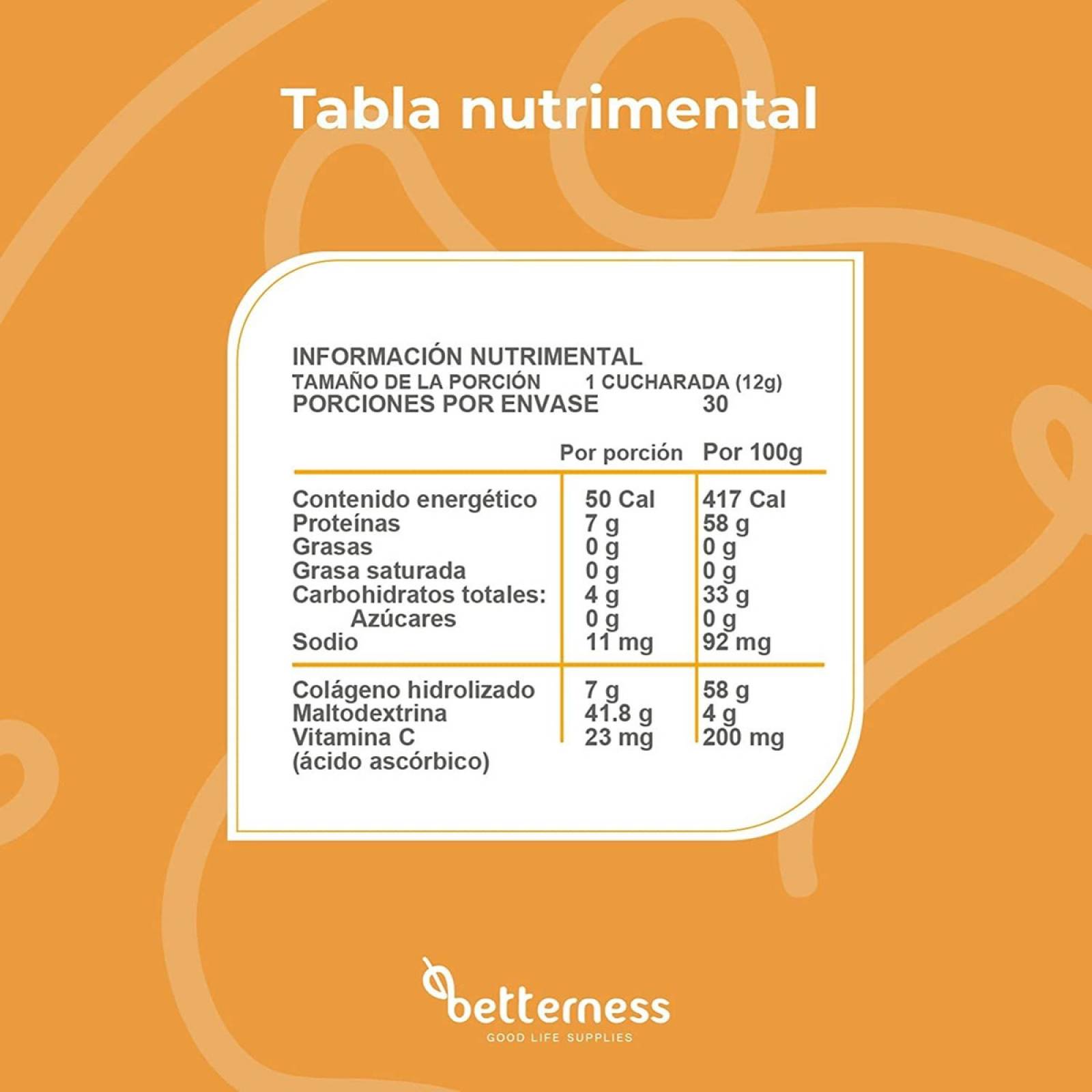 Colágeno Hidrolizado Polvo Betterness Vitamina C 360gr
