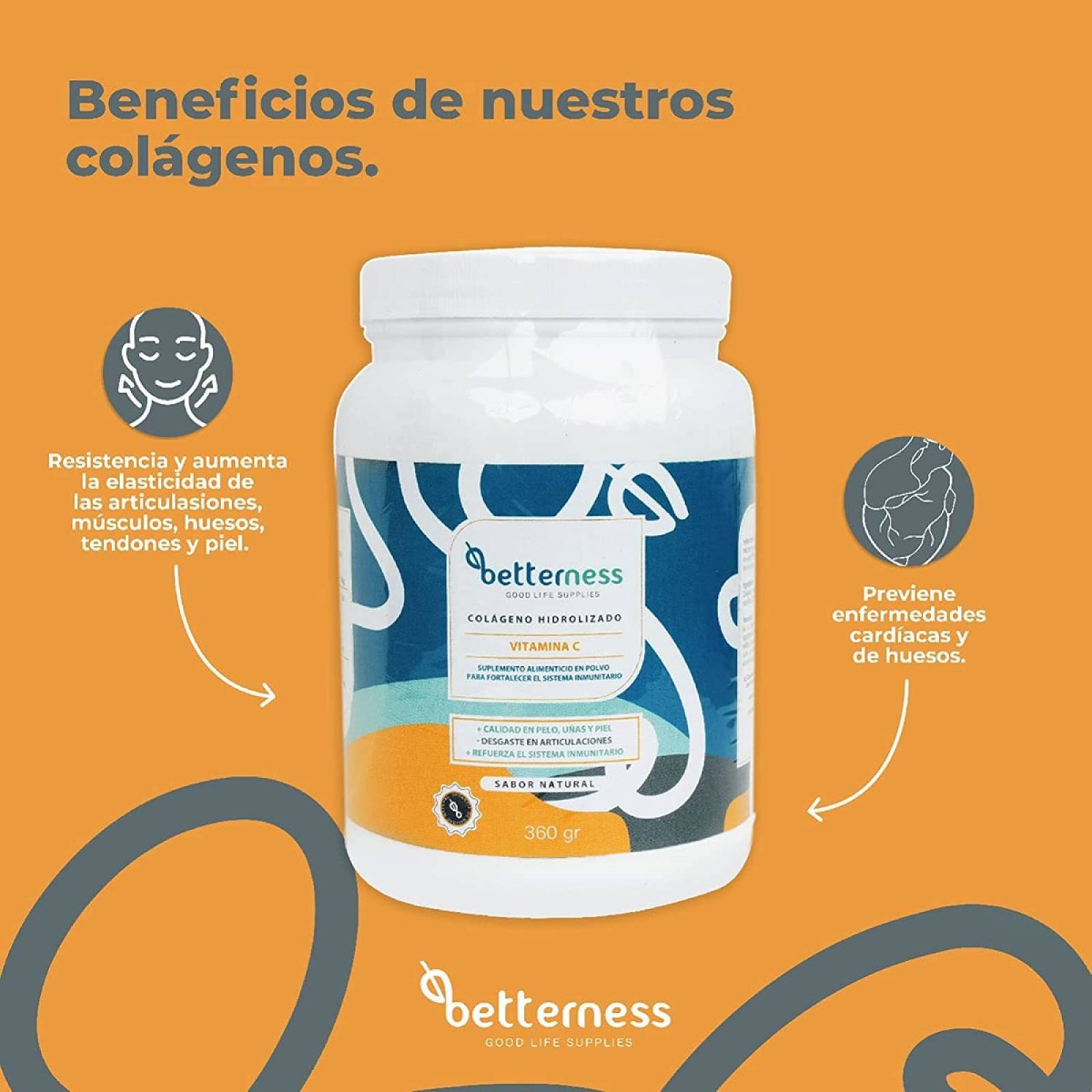 Colágeno Hidrolizado Polvo Betterness Vitamina C 360gr