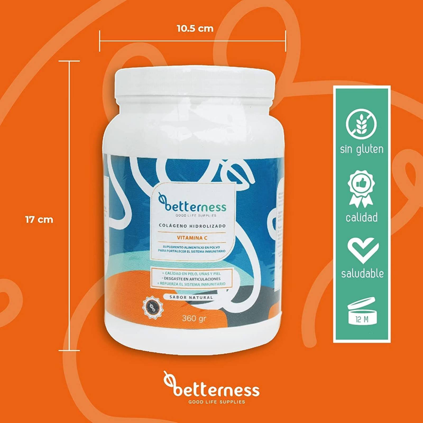 Colágeno Hidrolizado Polvo Betterness Vitamina C 360gr