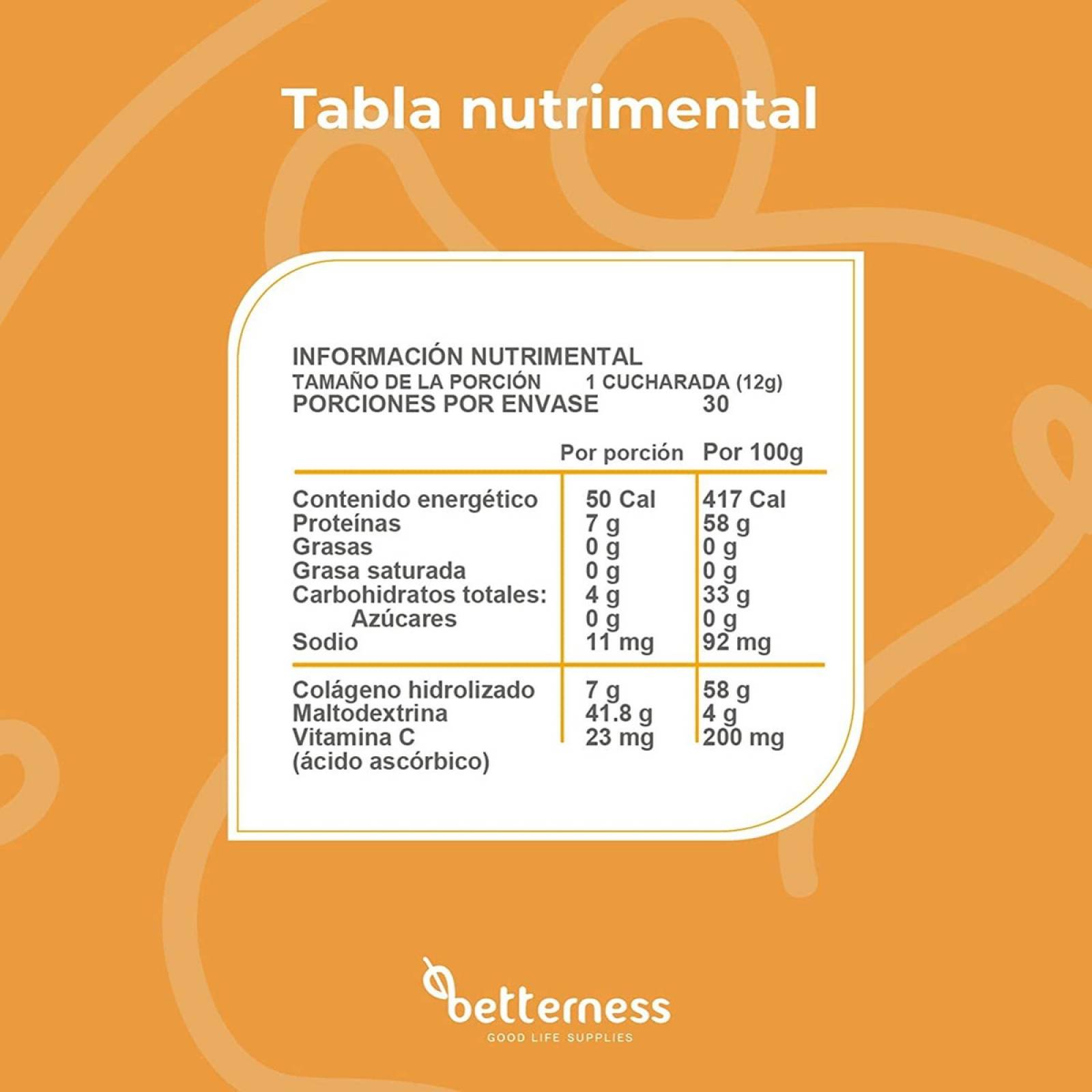 Colágeno Hidrolizado Polvo Betterness Vitamina C 360gr
