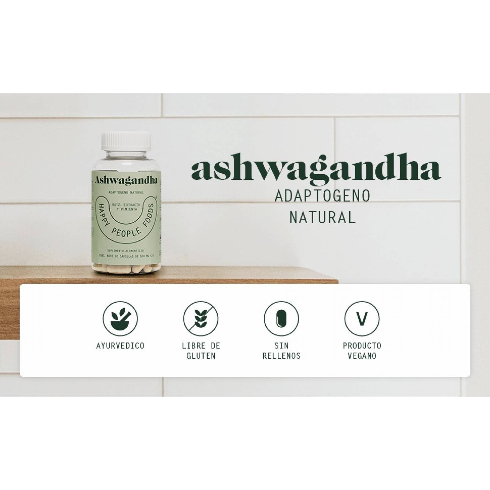 Suplemento Ashwagandha Happy People Foods 90 Capsulas 500mg