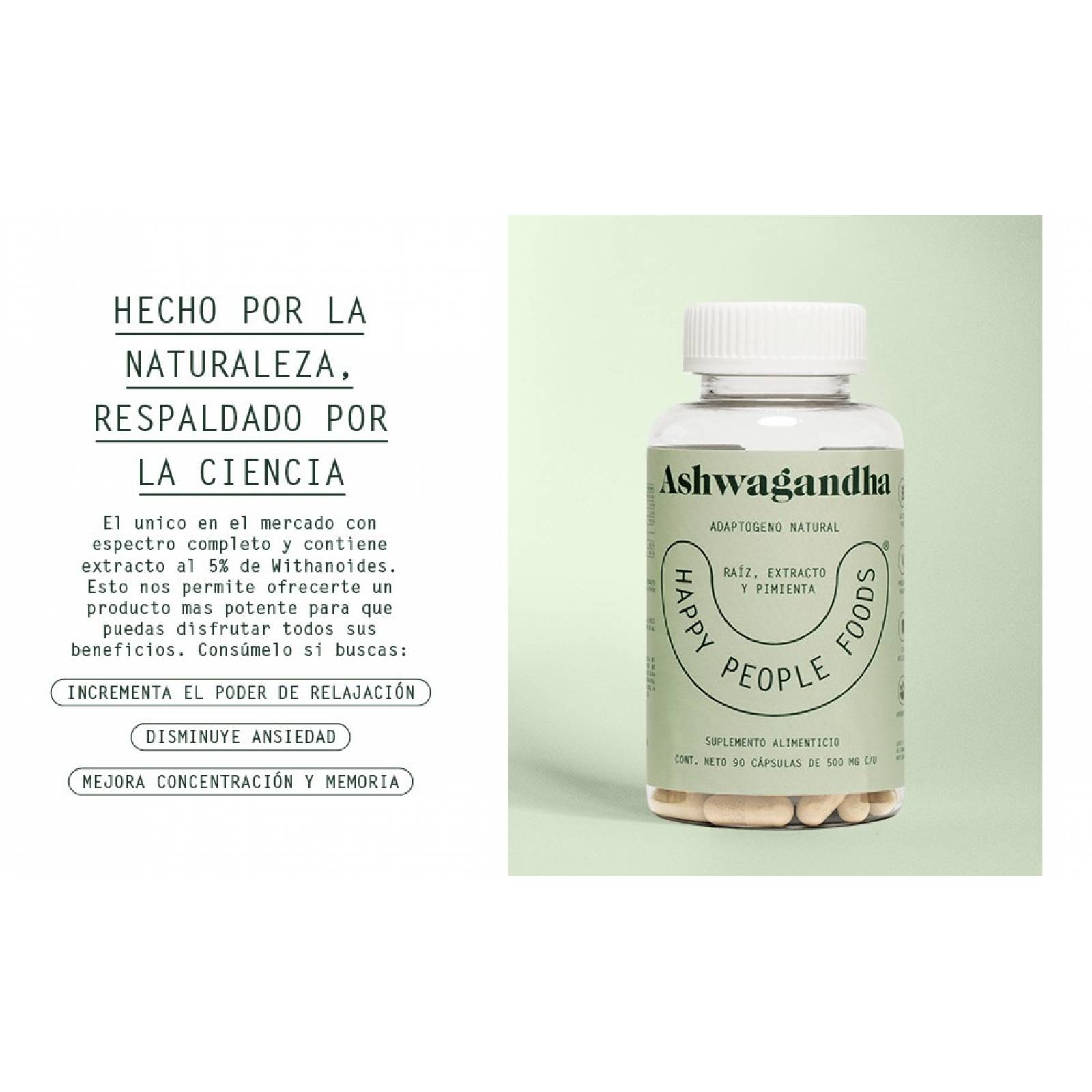 Suplemento Ashwagandha Happy People Foods 90 Capsulas 500mg