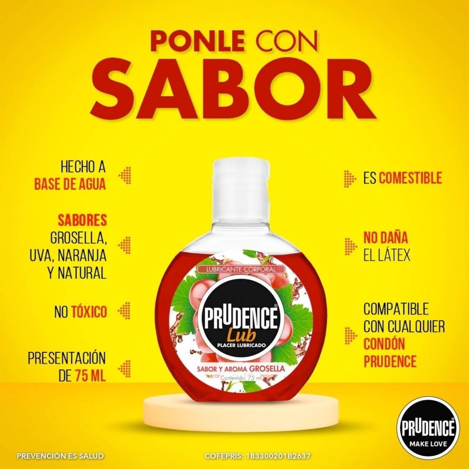 Lubricante Comestible De Sabor Prudence Lub 75 Ml Base Agua