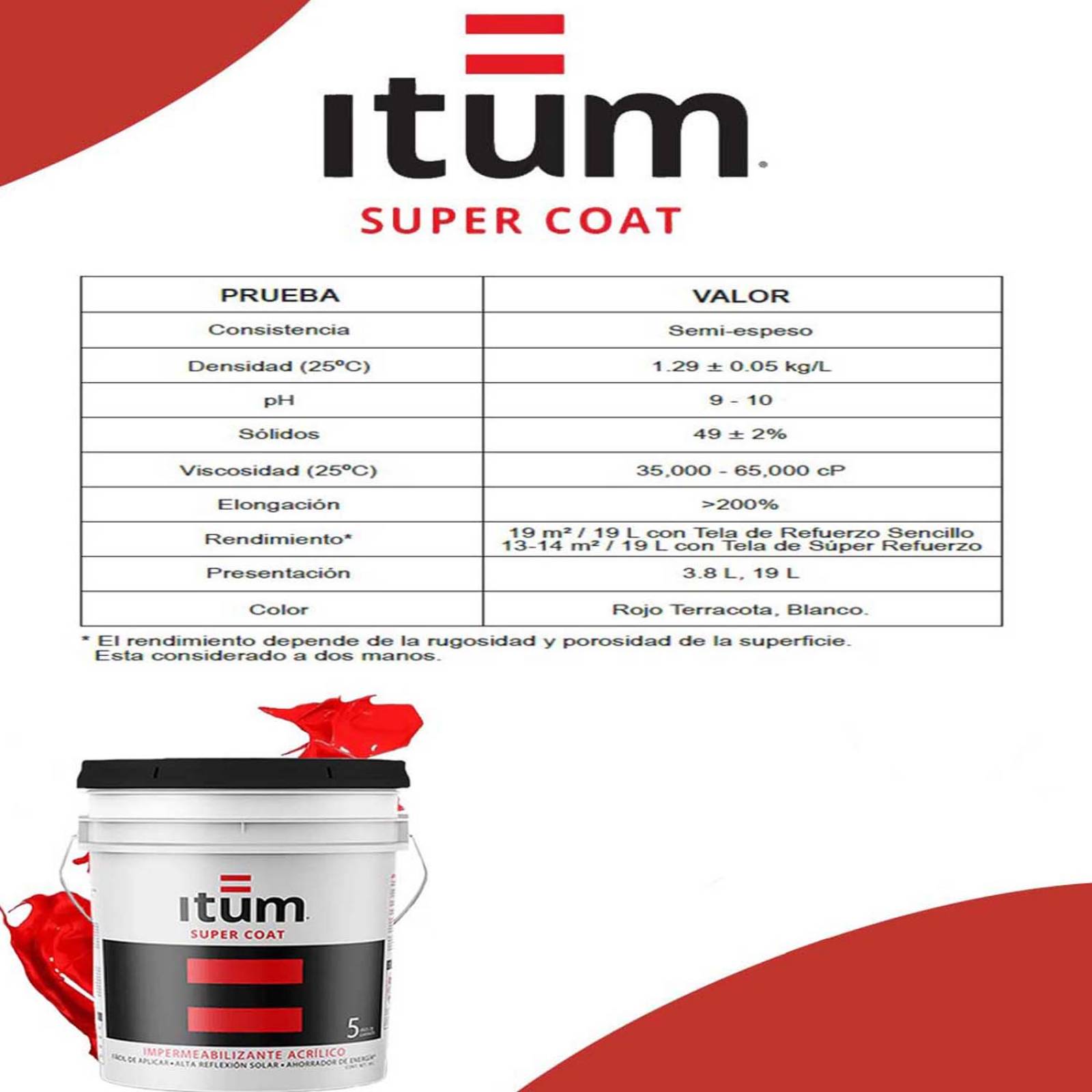 IMPERMABILIZANTE ITUM SUPER COAT 5 AÑOS ROJO