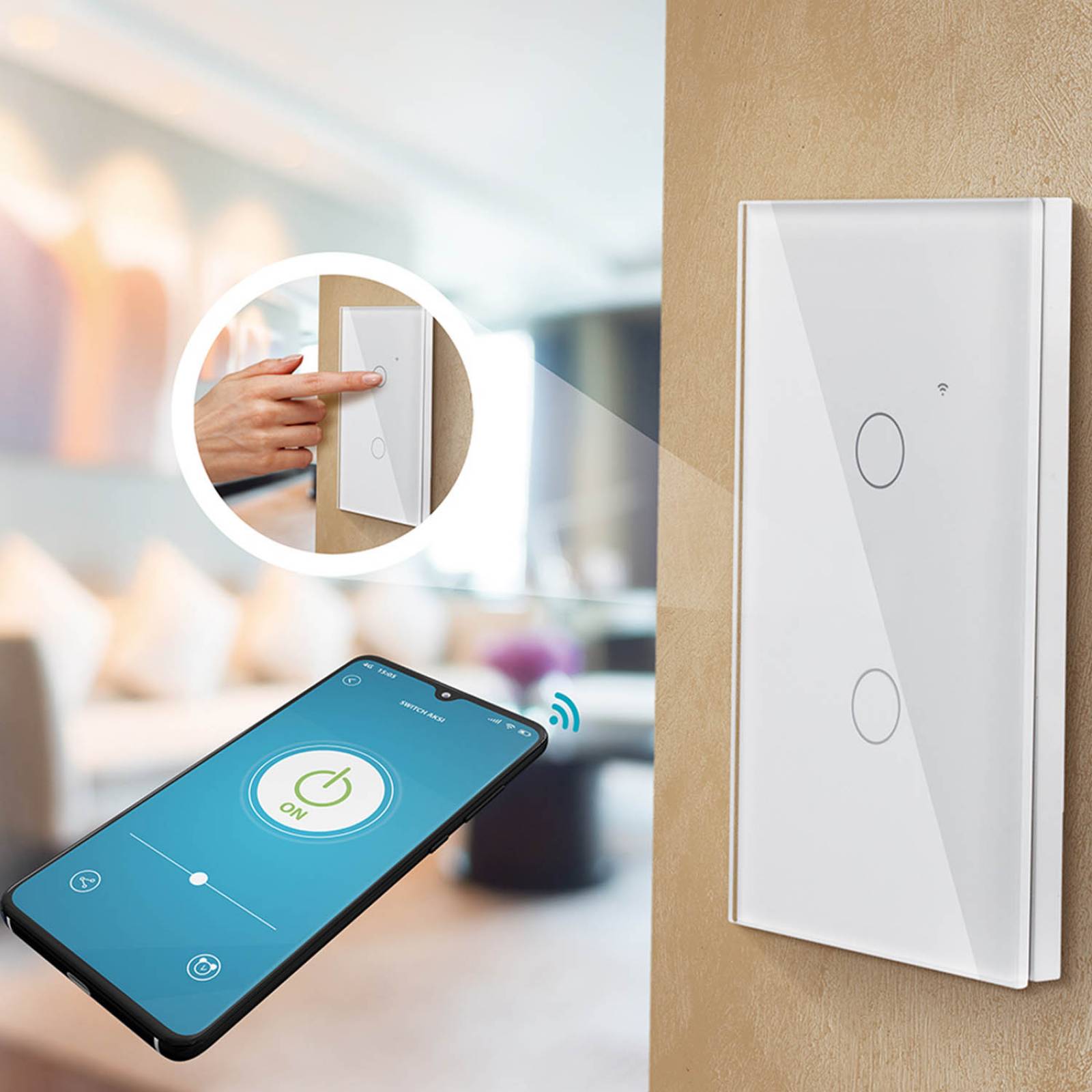 Interruptor WiFi Inteligente de Luz de Pared 2 Apagadores