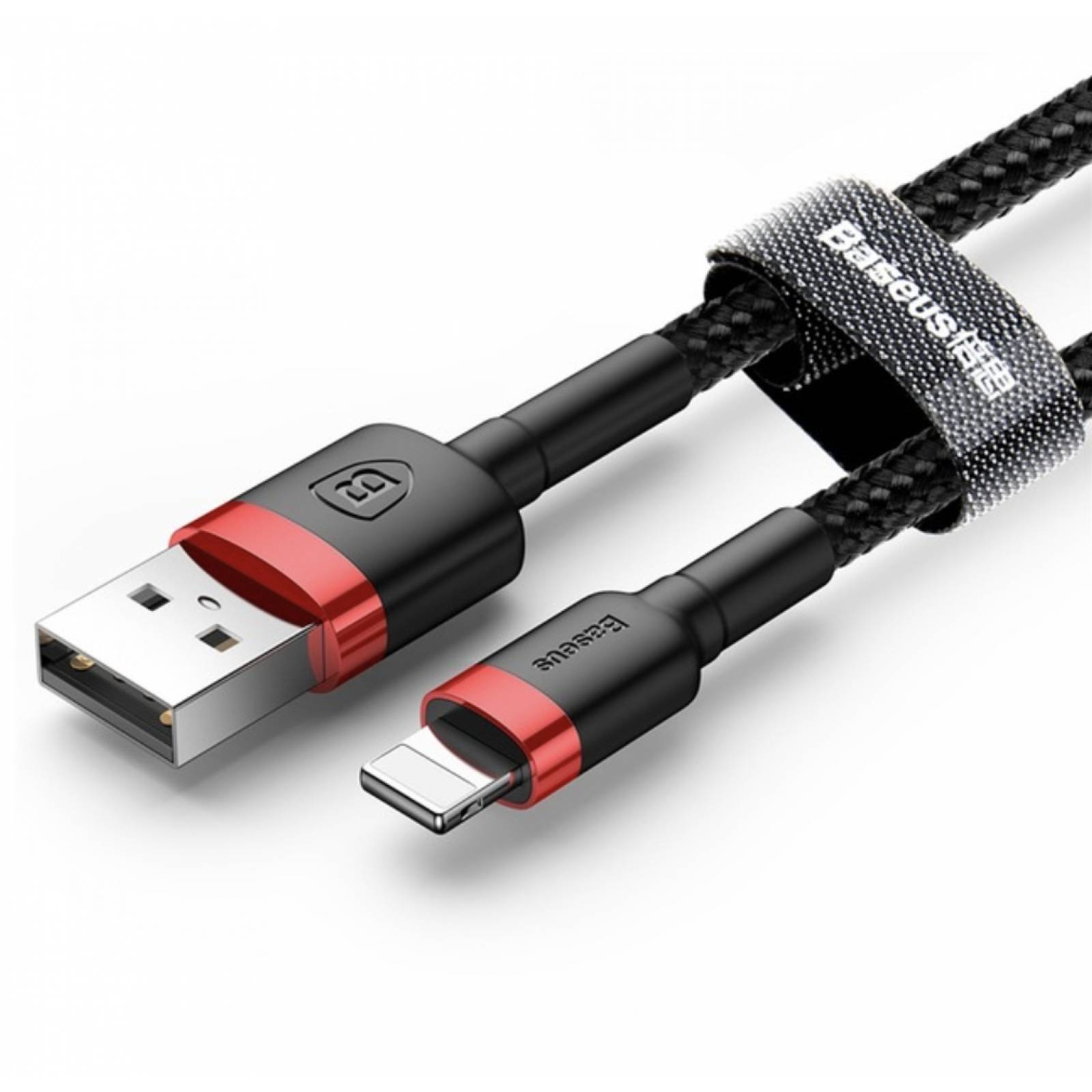 Cable iPhone Baseus 11 Pro Max XS XR 8 7 Reforzado 200cm Negro/Rojo