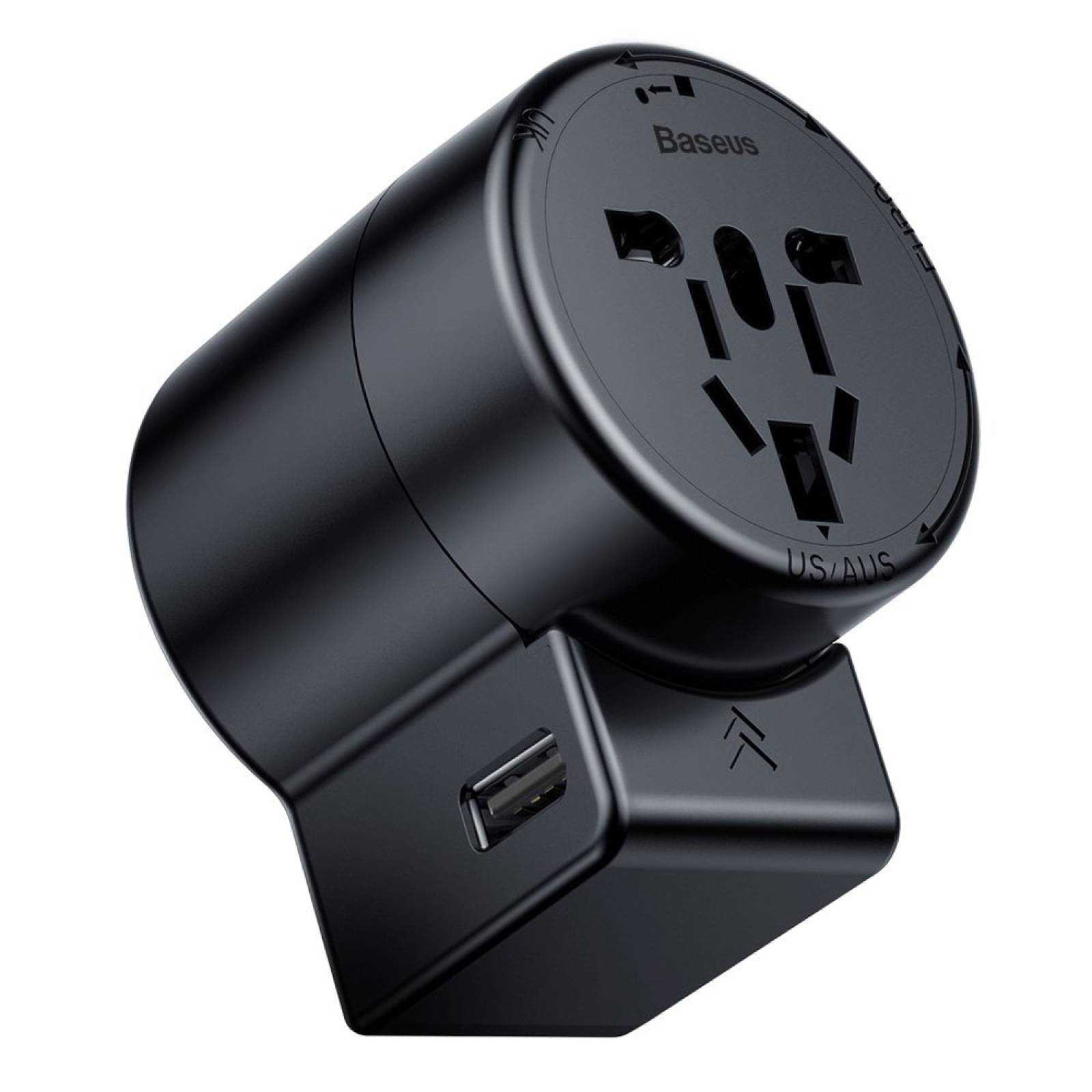 Adaptador Convertidor de Viaje Universal Baseus Asia Europa Cargador USB 2.4A Negro