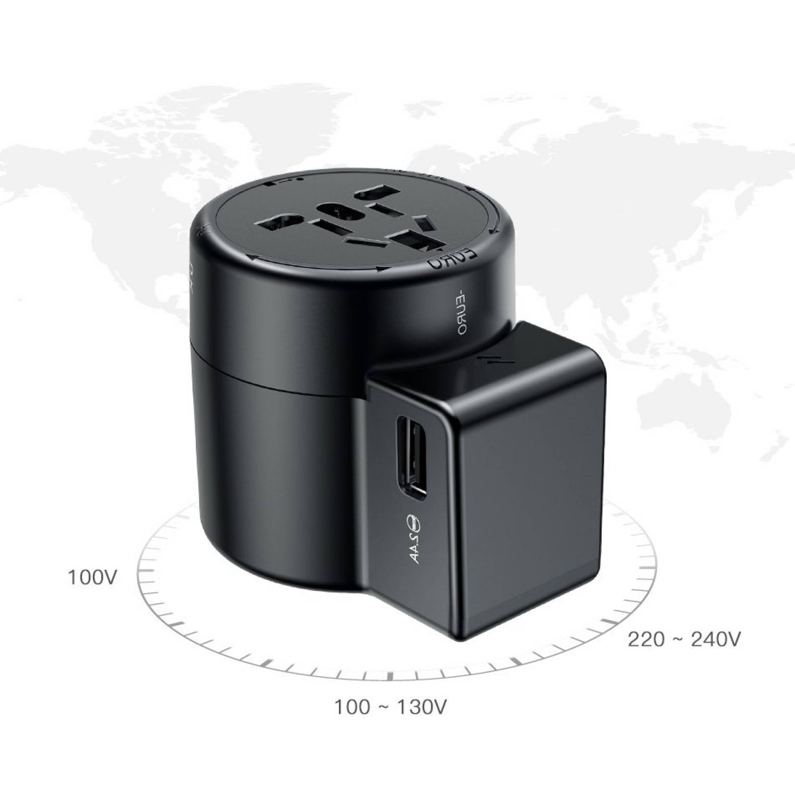 Adaptador Convertidor de Viaje Universal Baseus Asia Europa Cargador USB 2.4A Negro