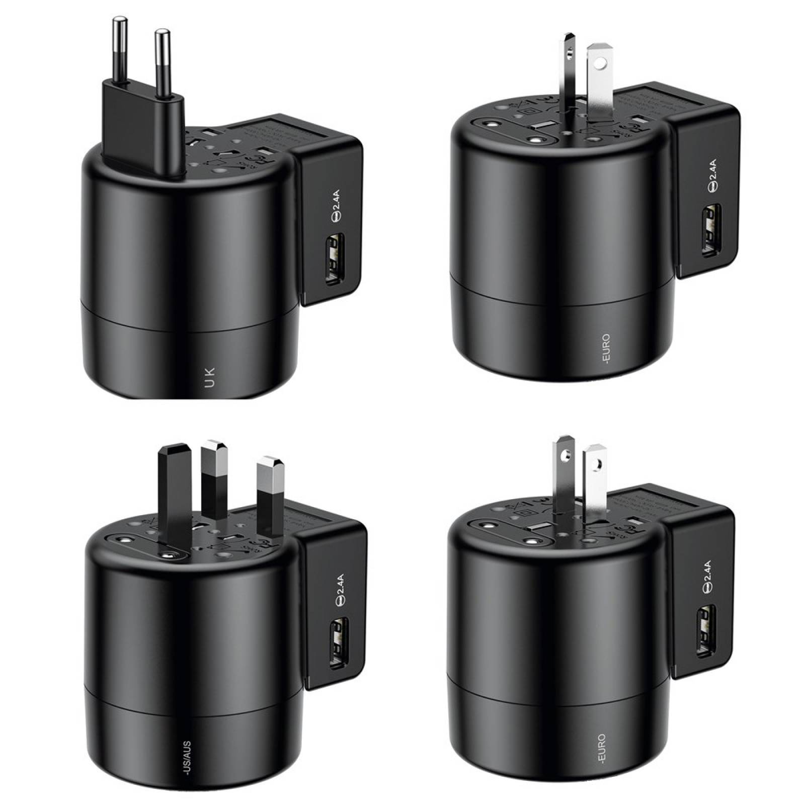 Adaptador Convertidor de Viaje Universal Baseus Asia Europa Cargador USB 2.4A Negro