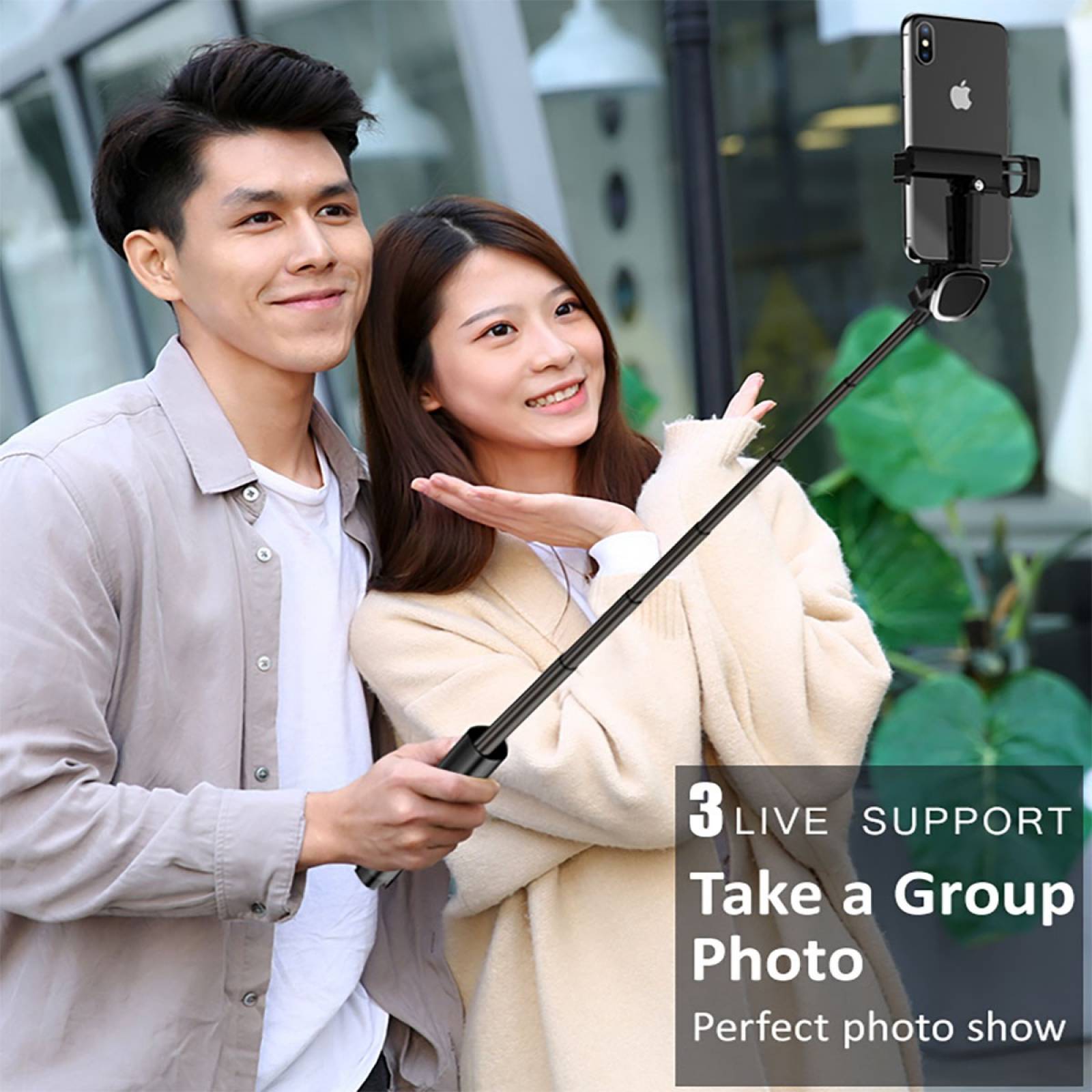 Selfie Stick Usams Palo Tripie Control Remoto Bluetooth 90cm Negro