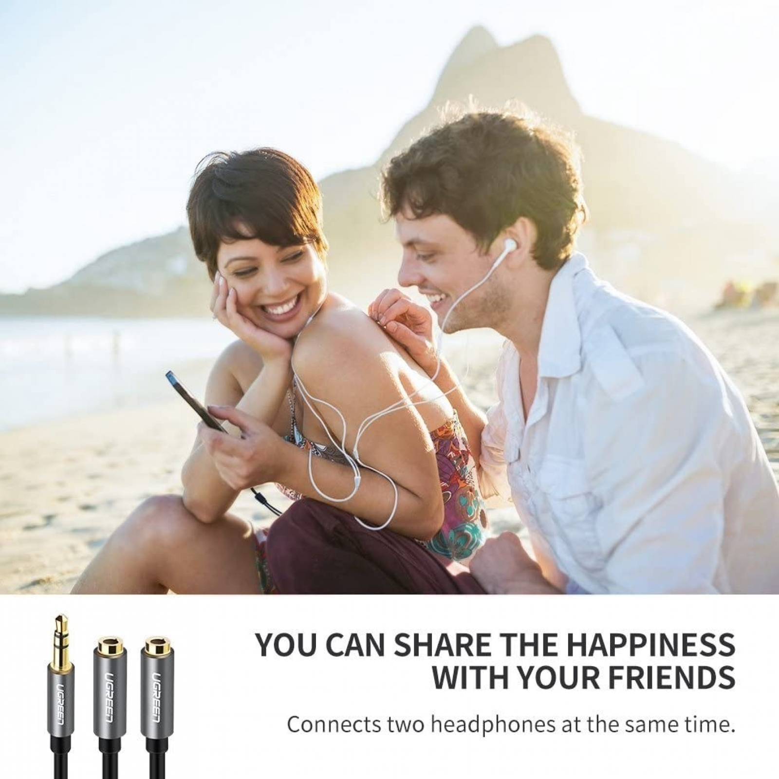 Cable Audio Ugreen Splitter Auxiliar 3.5mm Macho A 2 Hembras 20cm