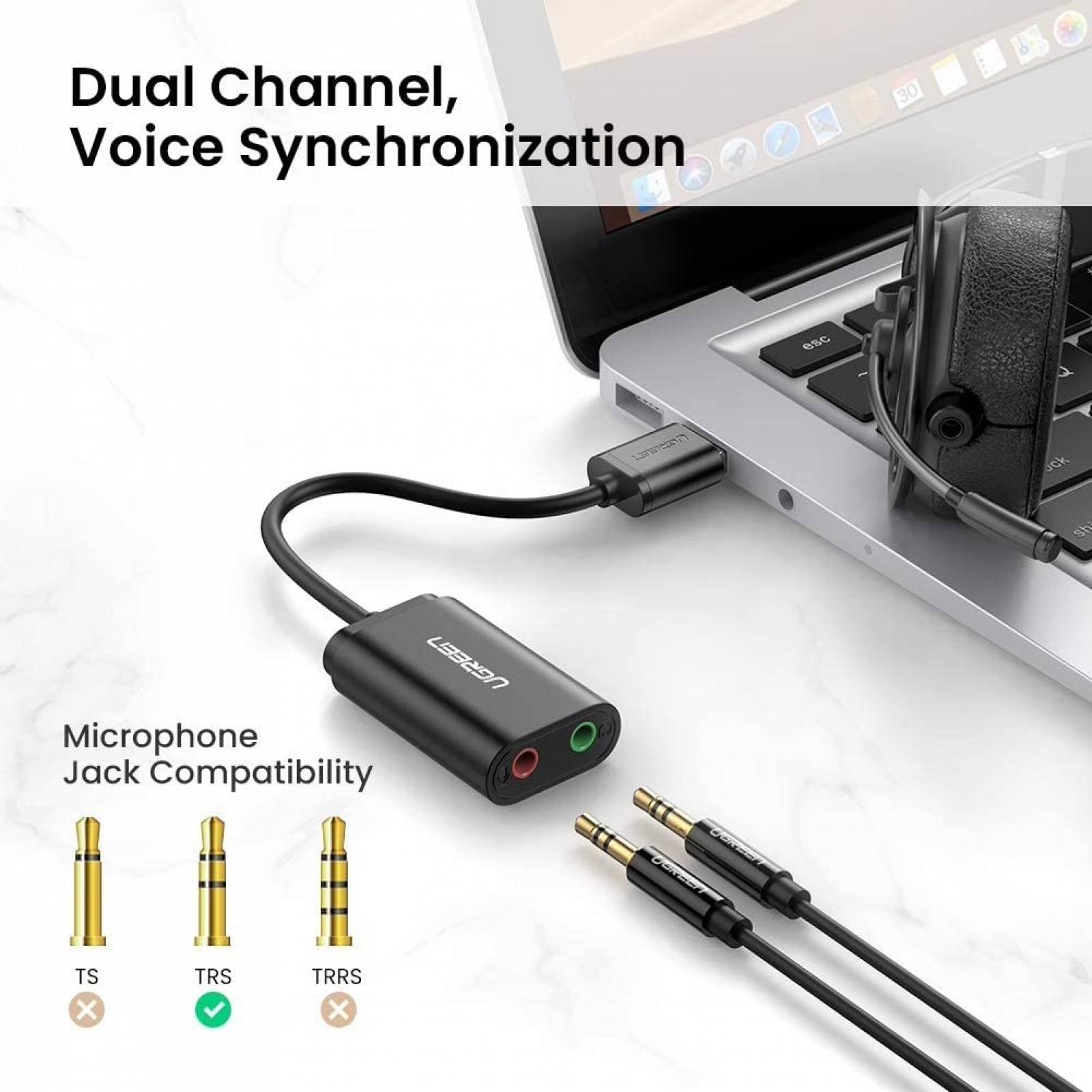 Tarjeta de Sonido Externa Ugreen por Usb Audio Y Micrófono 3.5mm