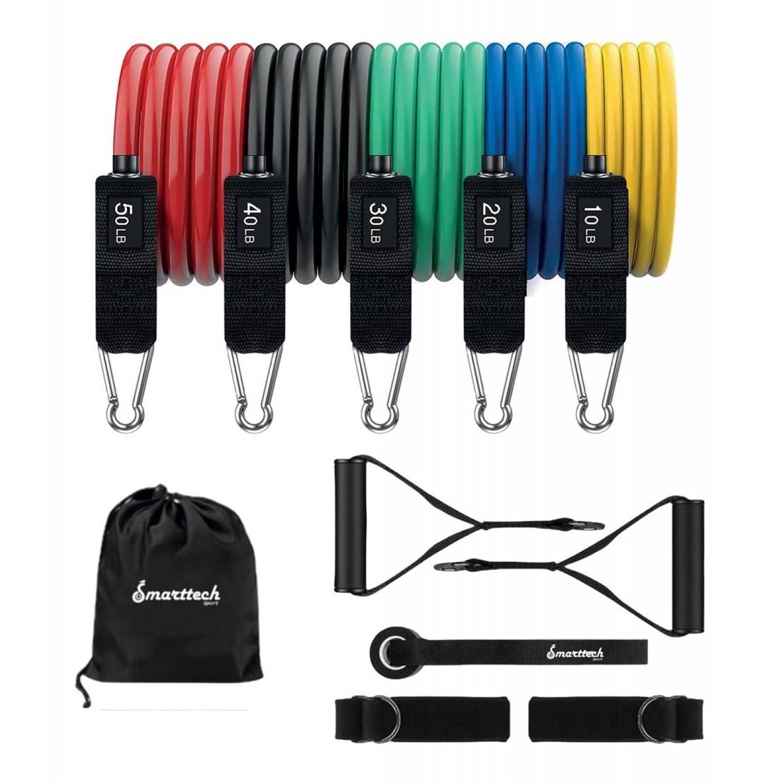 Kit Ligas De Resistencia Smarttech de Latex Tubulares 11pzas