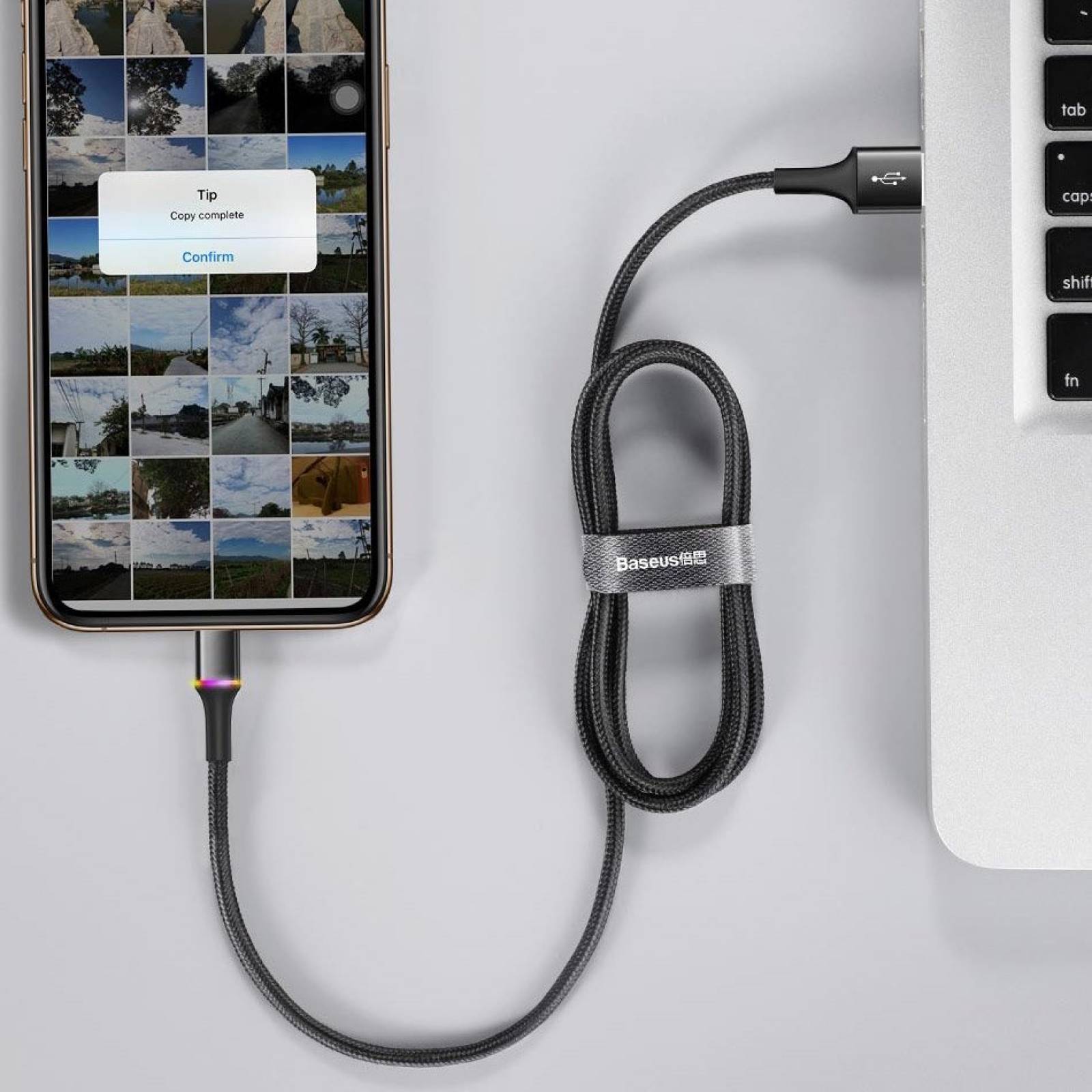 Cable para iPhone Baseus Halo USB a Lightning Conector con Led 1m Negro