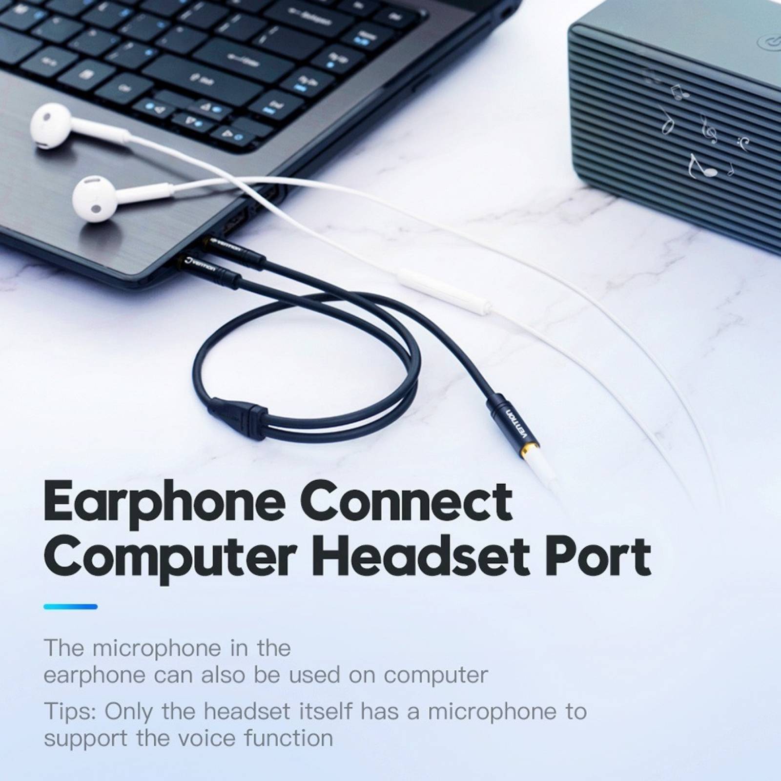 Cable Audio Vention 3.5mm Mic/audio A Auxiliar Audifono 30cm