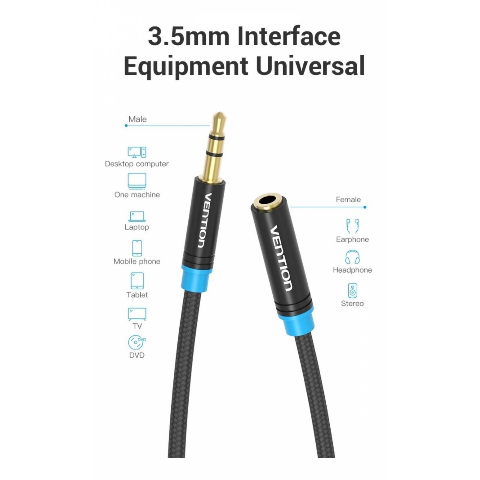 Cable Extension Audio Auxiliar Vention 3.5mm Nylon 5m