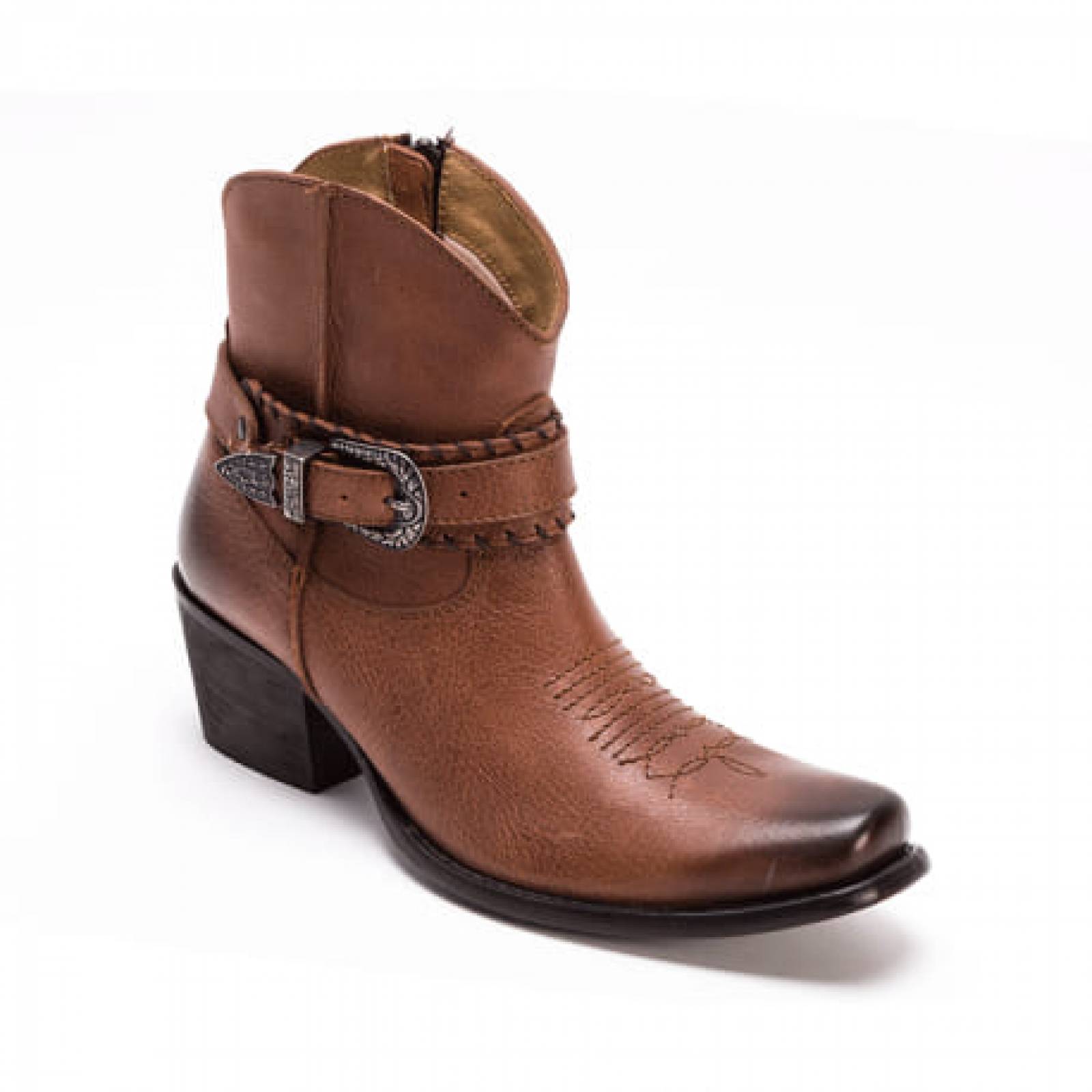 Botines Dama 1674 Piel Miel Tacón Western Vaquero Mujer