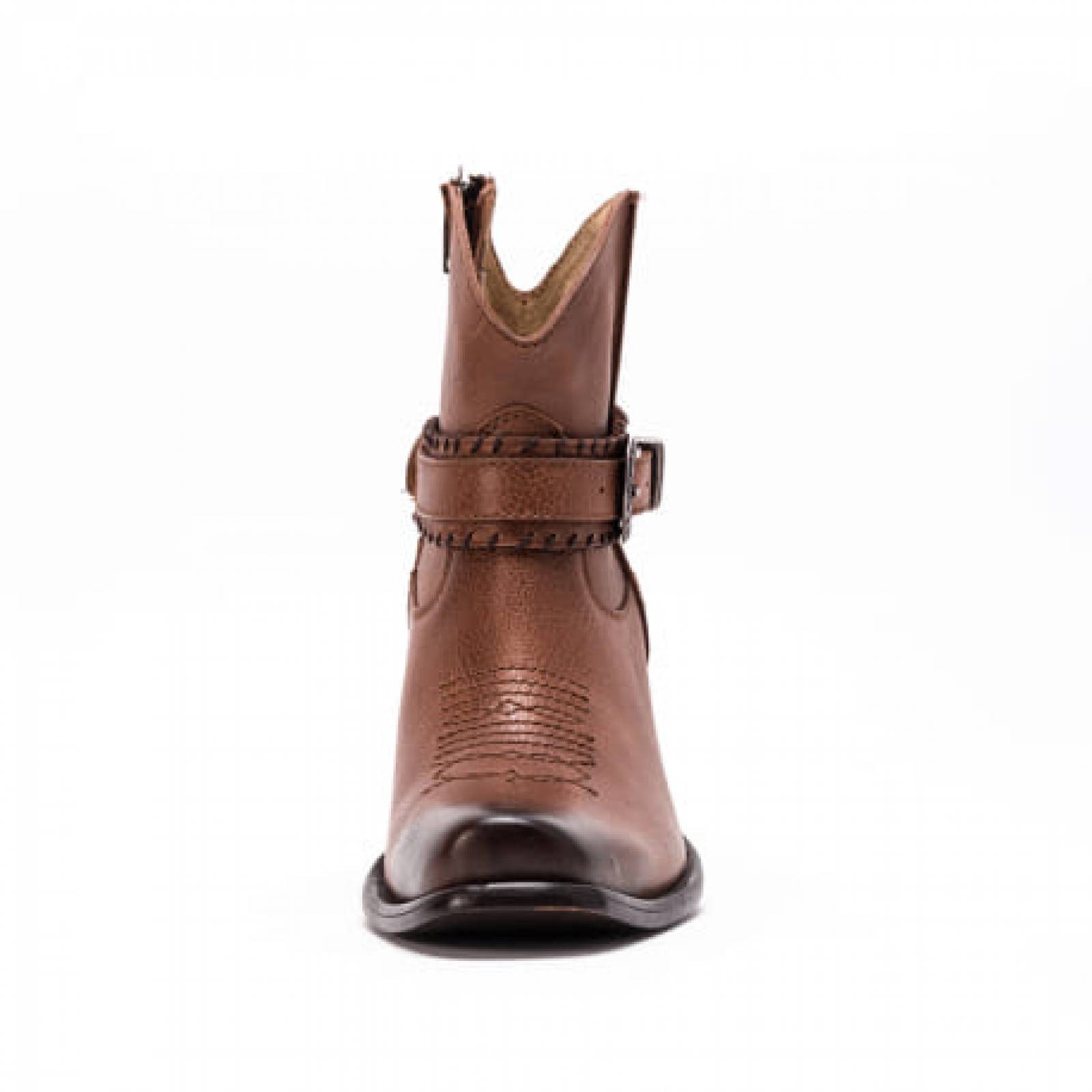 Botines Dama 1674 Piel Miel Tacón Western Vaquero Mujer