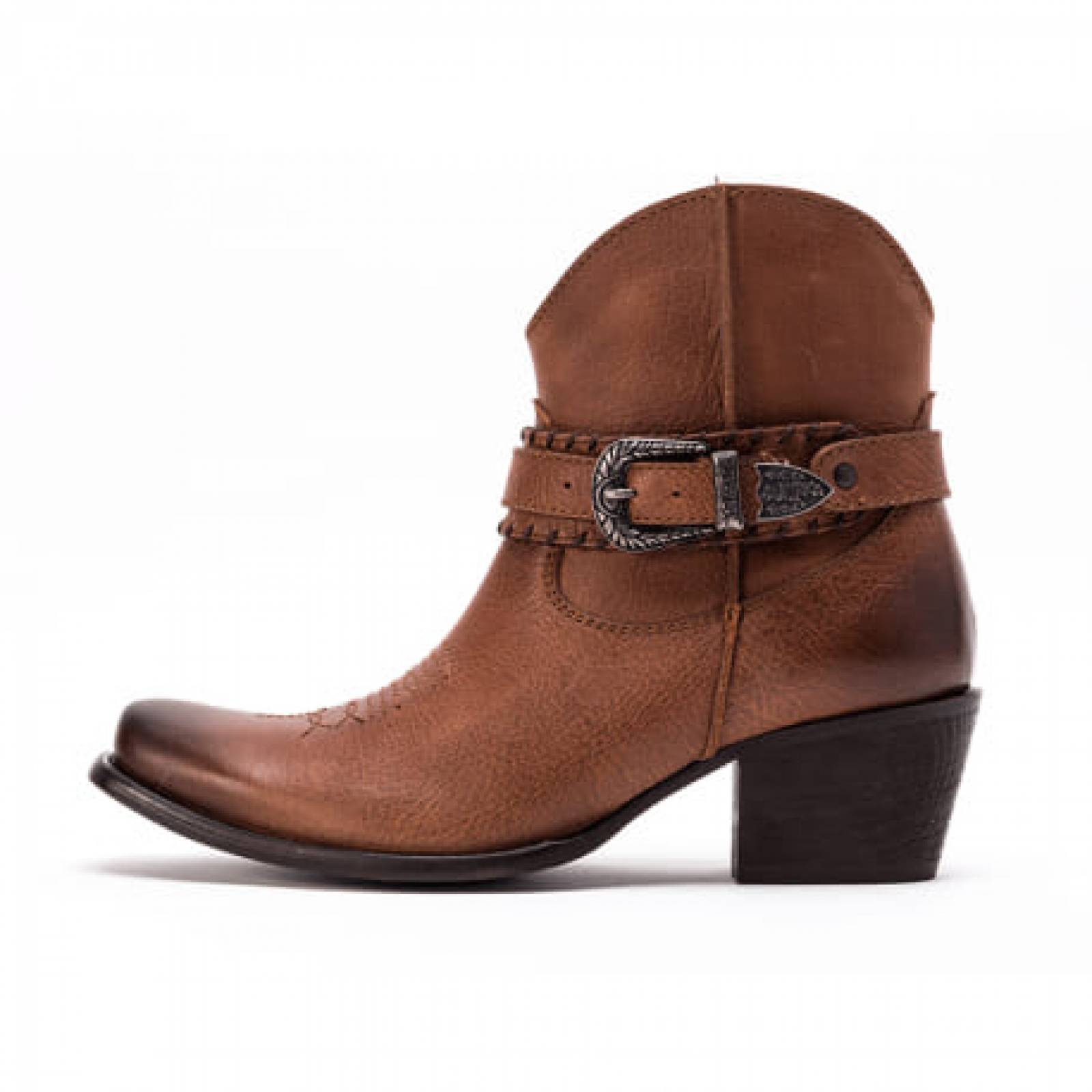 Botines Dama 1674 Piel Miel Tacón Western Vaquero Mujer
