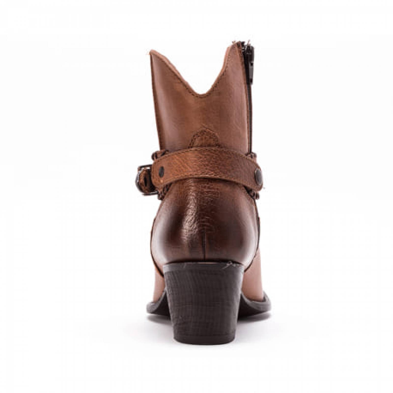 Botines Dama 1674 Piel Miel Tacón Western Vaquero Mujer