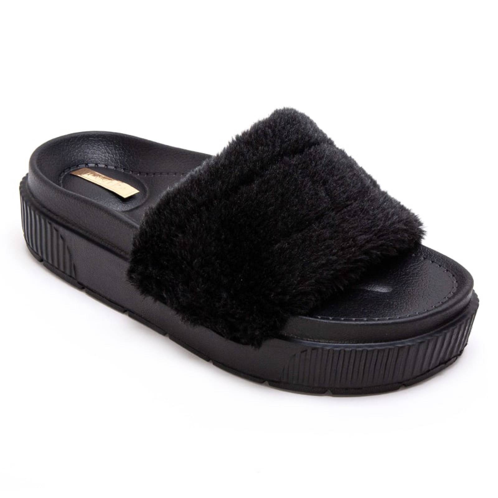 Sandalia Dama 5001 Negro En Peluche Hermosas Y Cómodas 