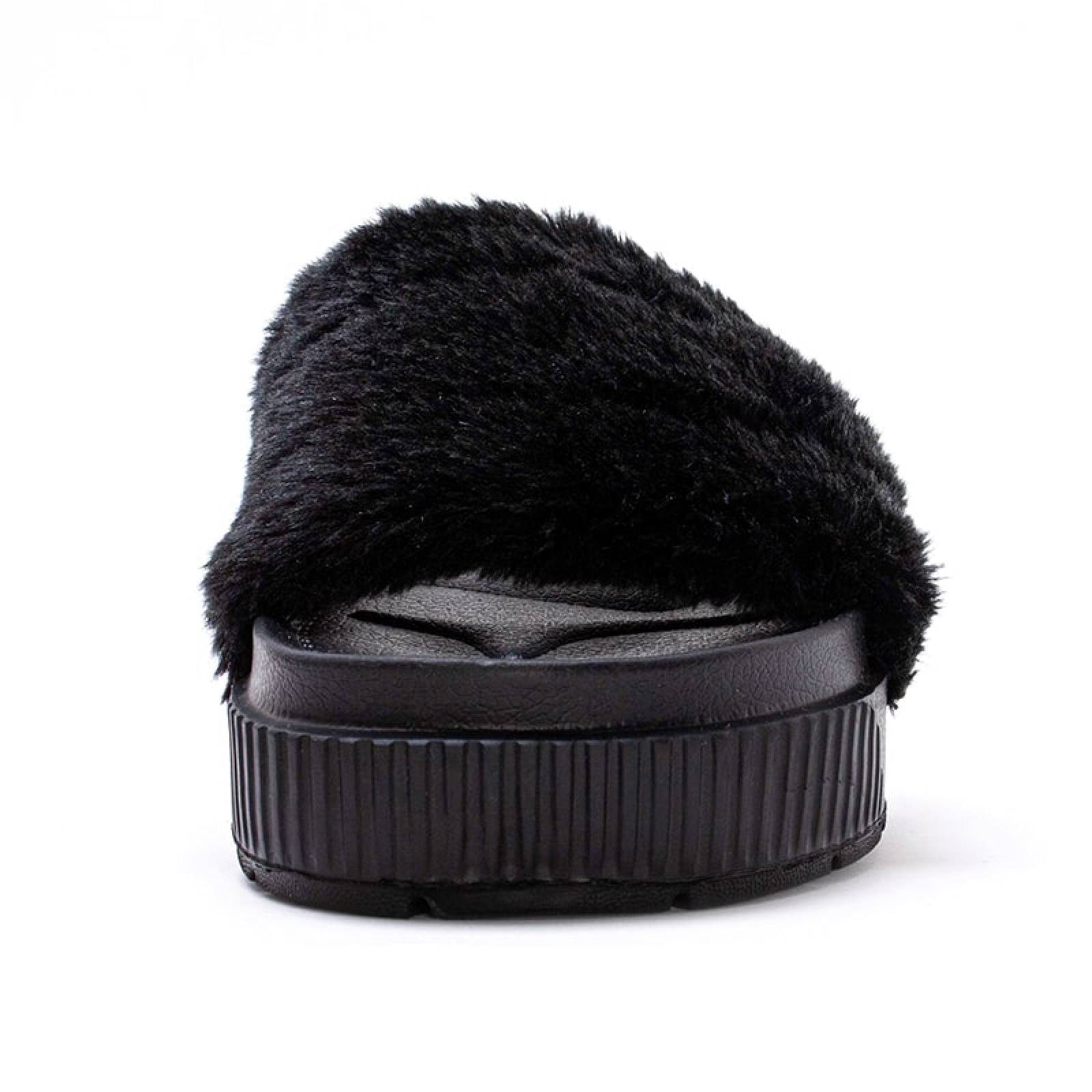 Sandalia Dama 5001 Negro En Peluche Hermosas Y Cómodas 