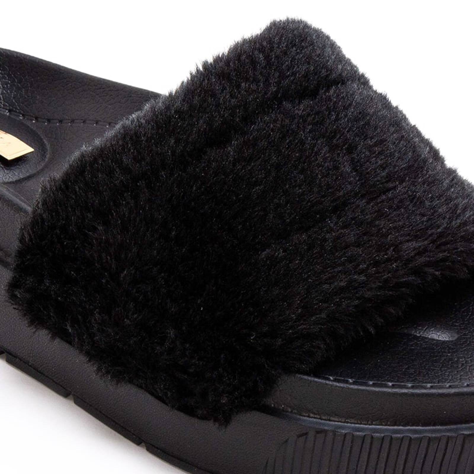 Sandalia Dama 5001 Negro En Peluche Hermosas Y Cómodas 