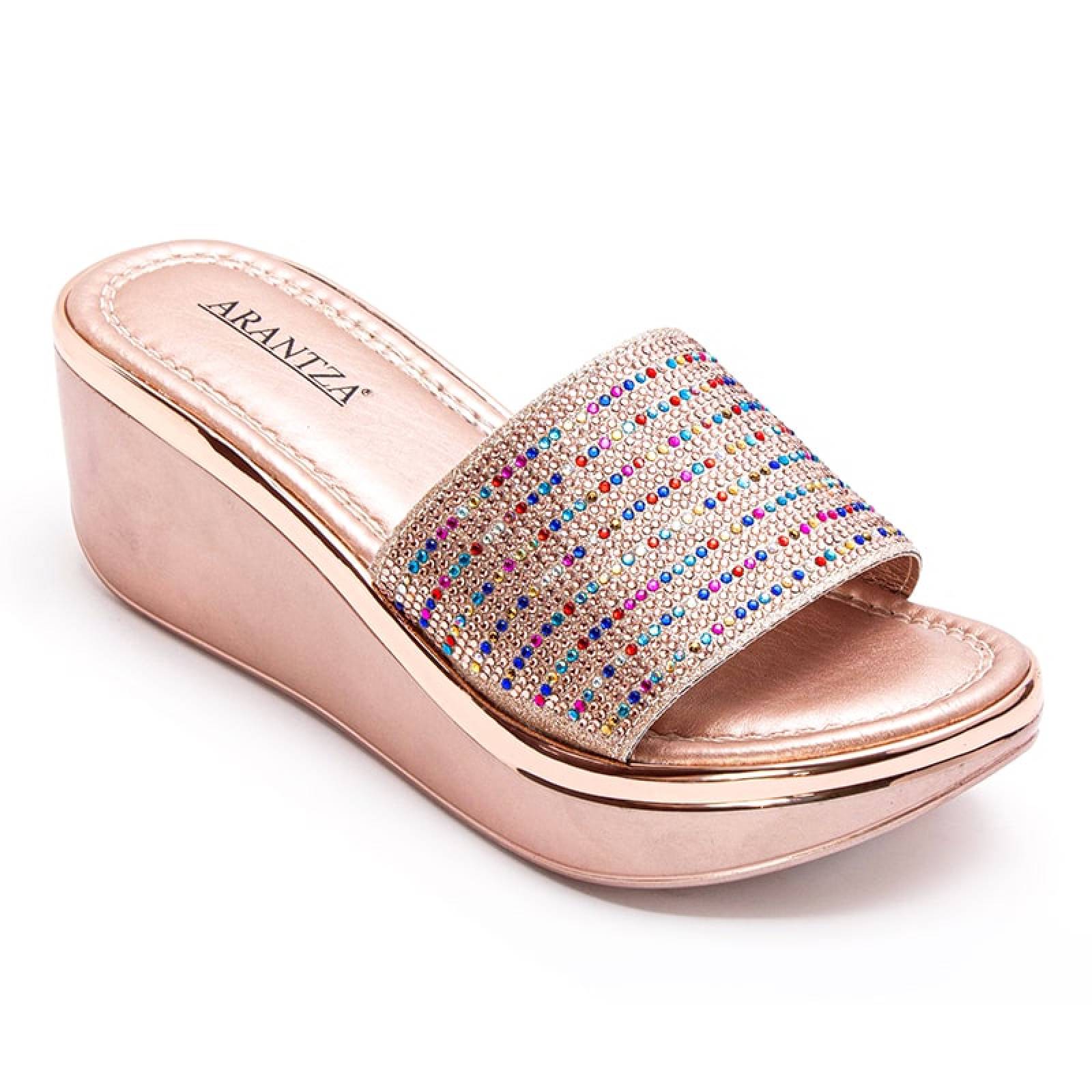 Sandalia Cuña Dama 62006 Con Glitter De Colores Confort