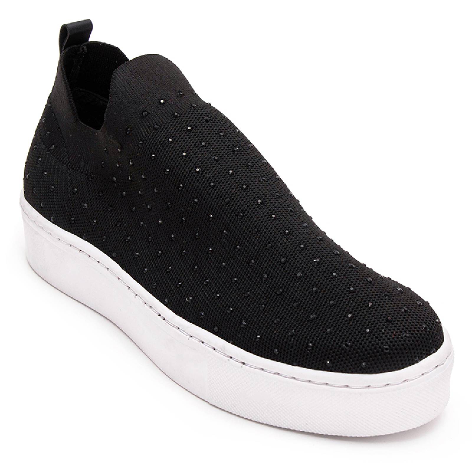 Tenis sneacker dama 16106 negro casuales con pedrería