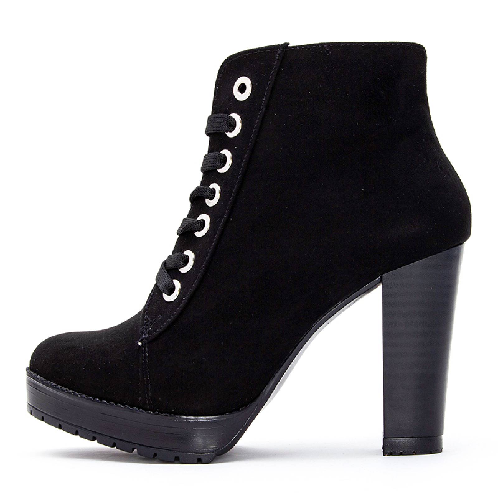 Botín Tacón Alto Dama 5501 Negro Acabado Gamuza Con Agujetas