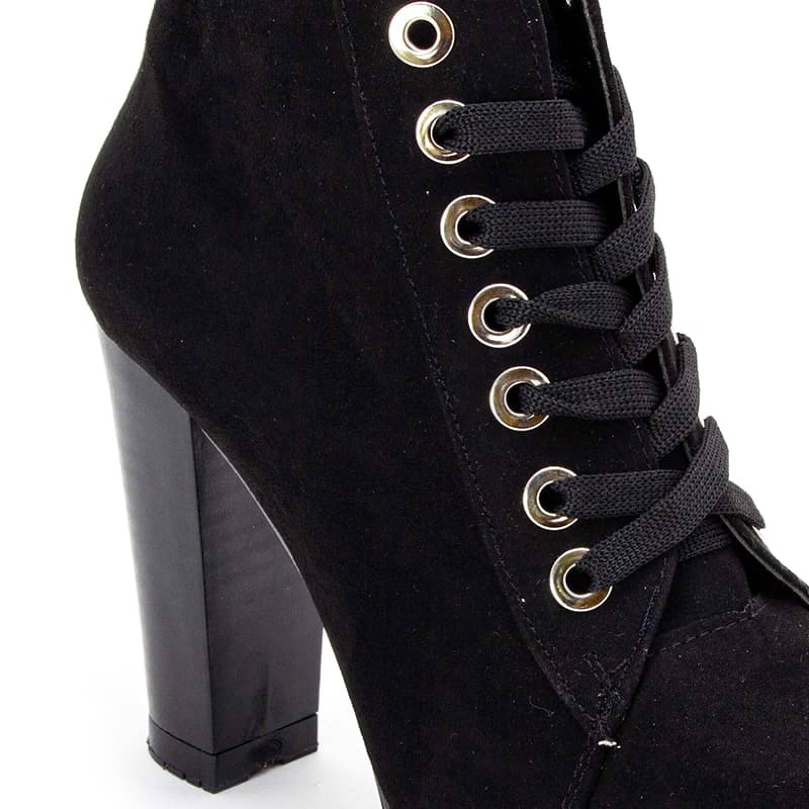 Botín Tacón Alto Dama 5501 Negro Acabado Gamuza Con Agujetas