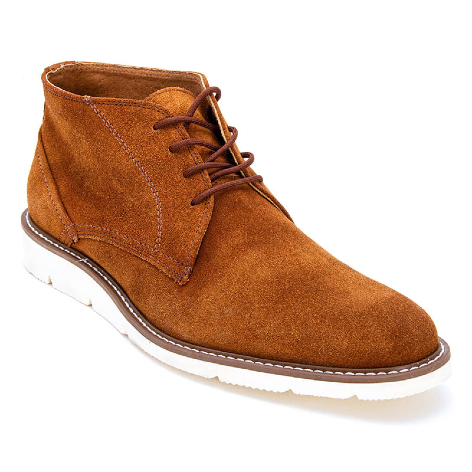 Zapato Botín Caballero 1202 Café Gamuza Casual Con Agujetas