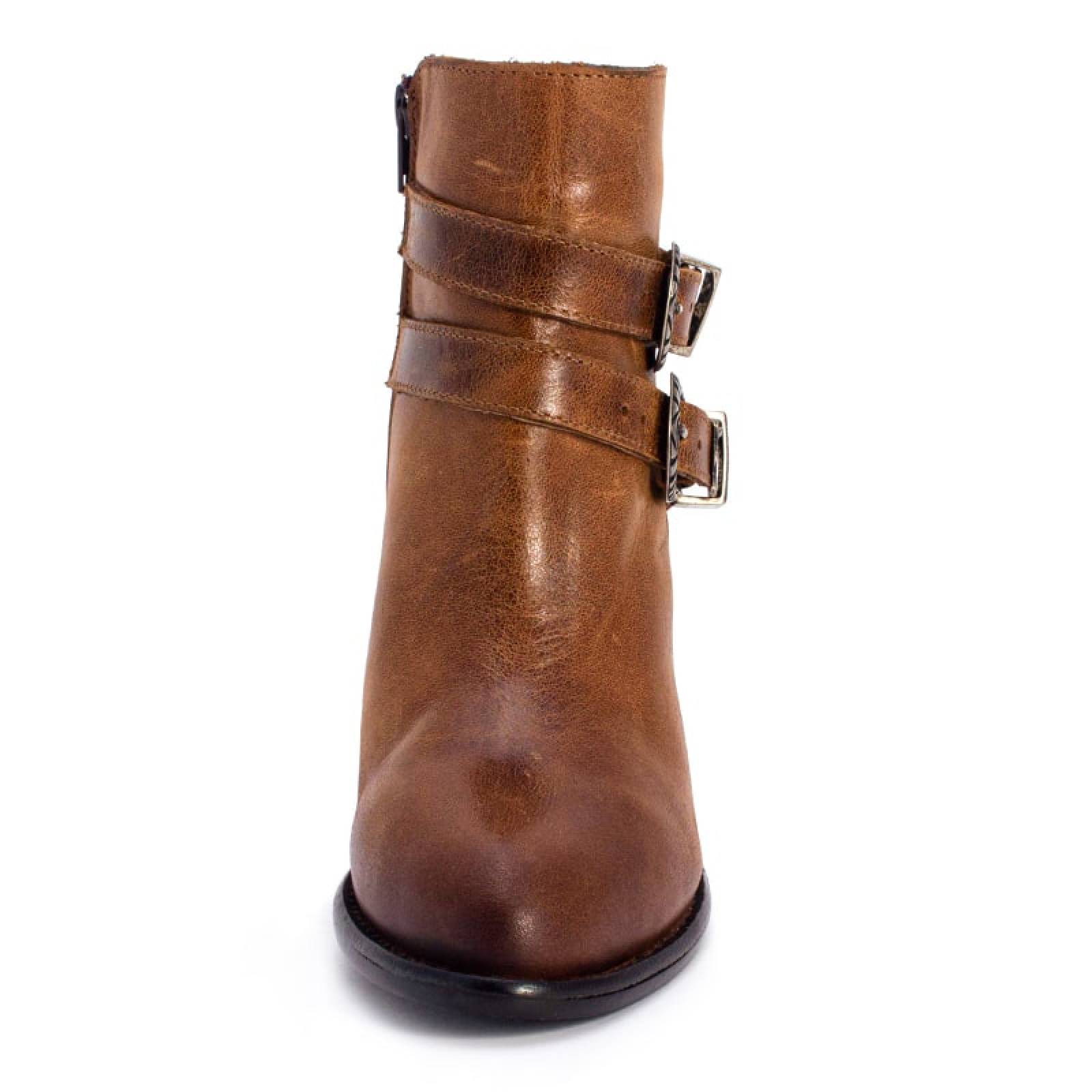Botines Dama 2448 Piel Miel Tacón Western Vaquero Mujer