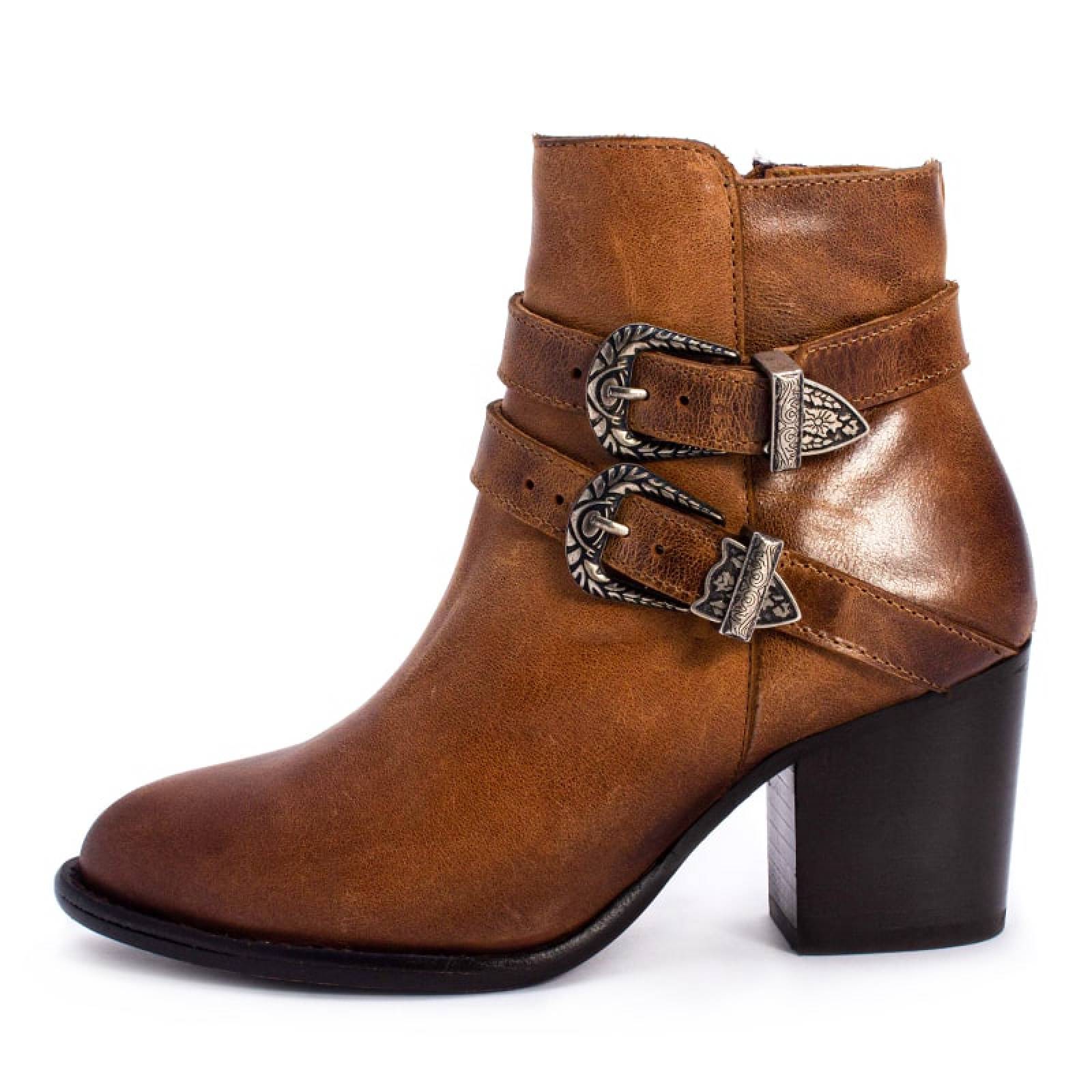 Botines Dama 2448 Piel Miel Tacón Western Vaquero Mujer