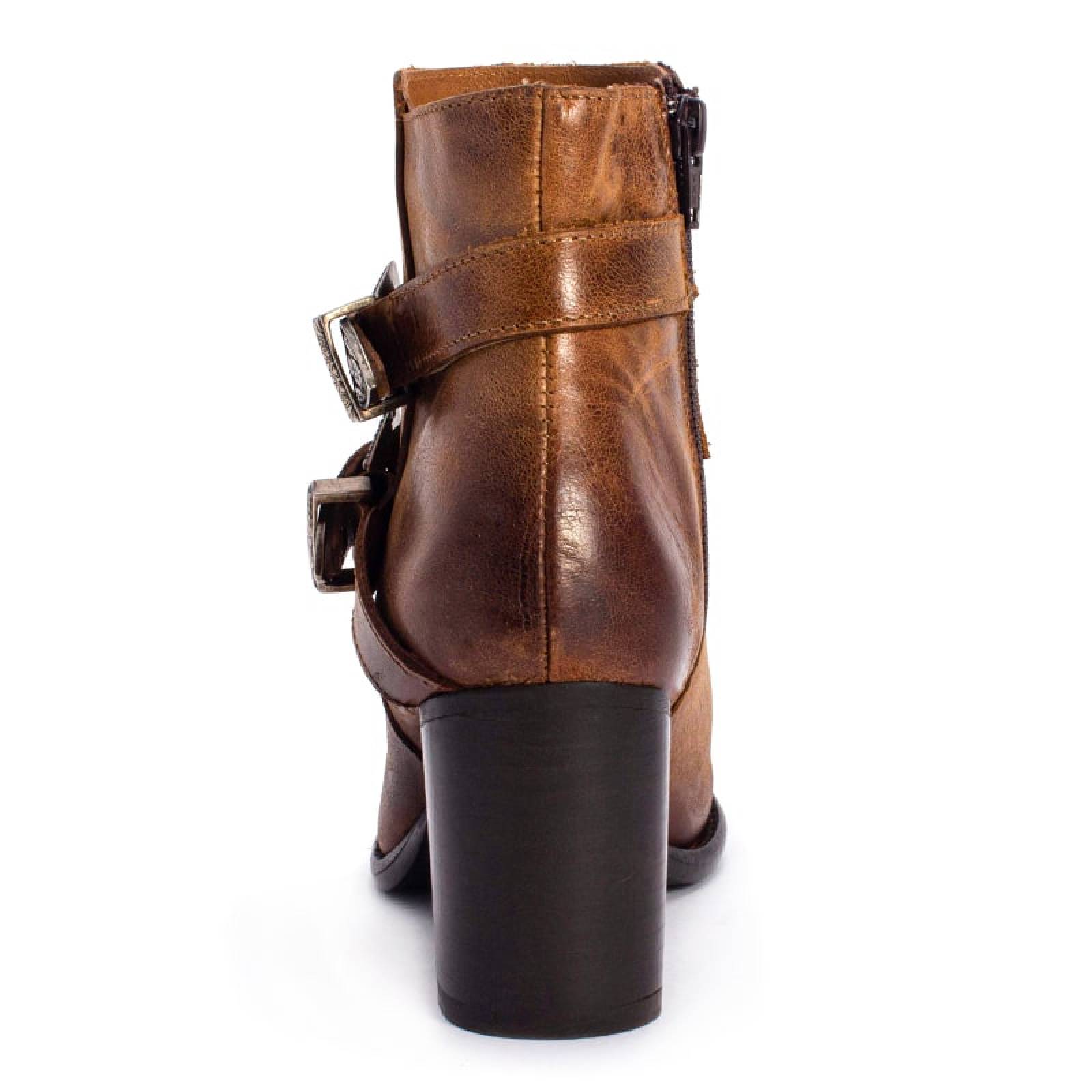 Botines Dama 2448 Piel Miel Tacón Western Vaquero Mujer
