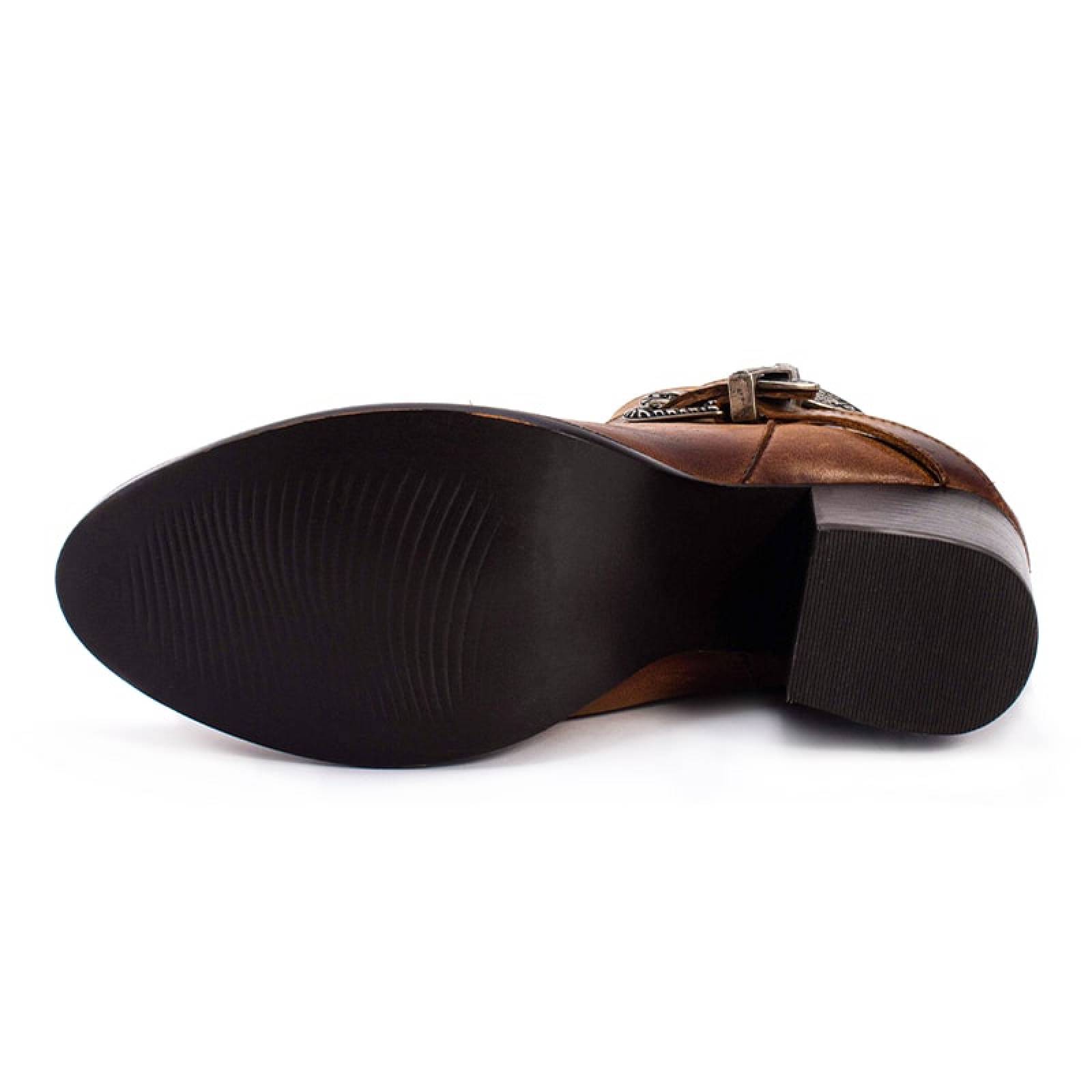 Botines Dama 2448 Piel Miel Tacón Western Vaquero Mujer