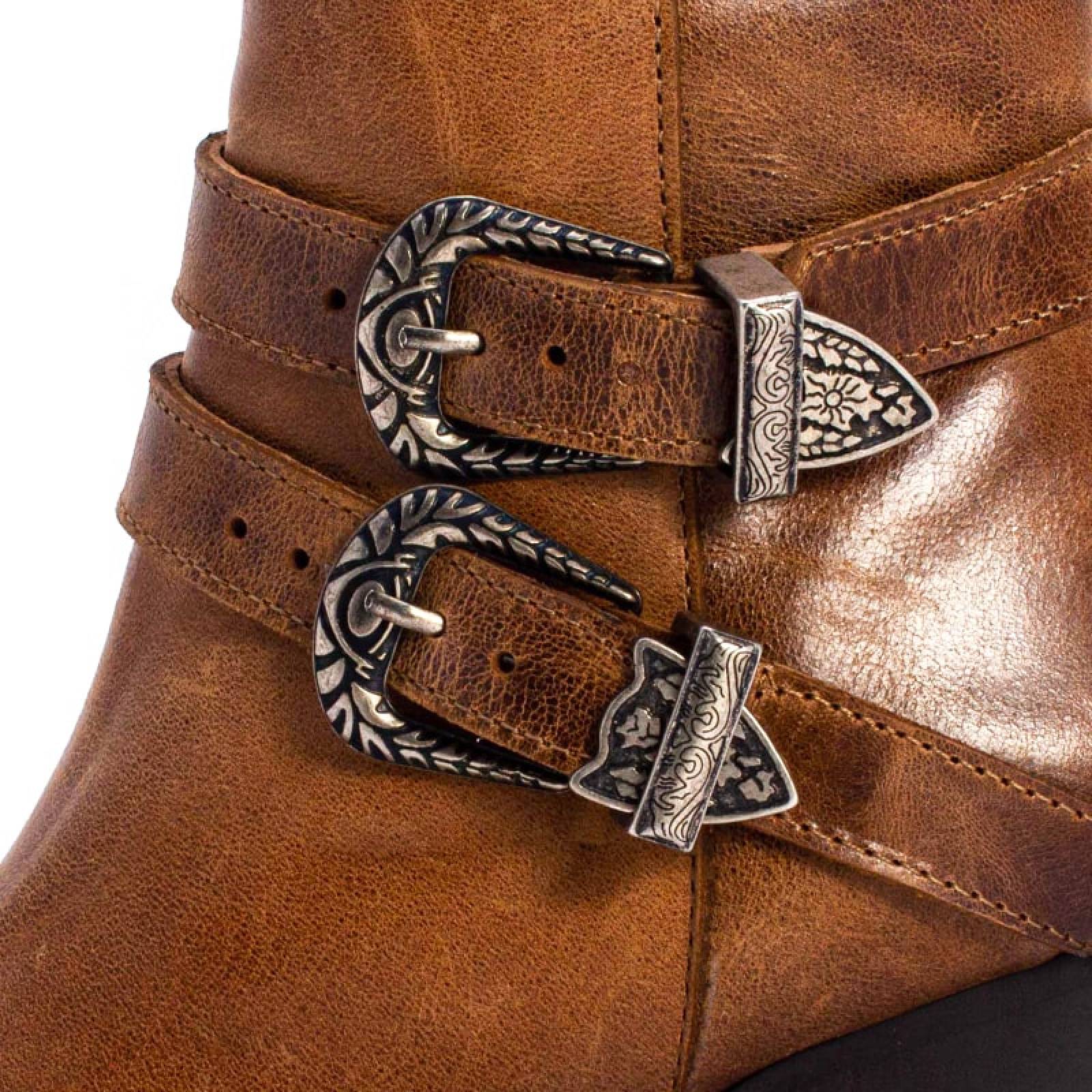 Botines Dama 2448 Piel Miel Tacón Western Vaquero Mujer