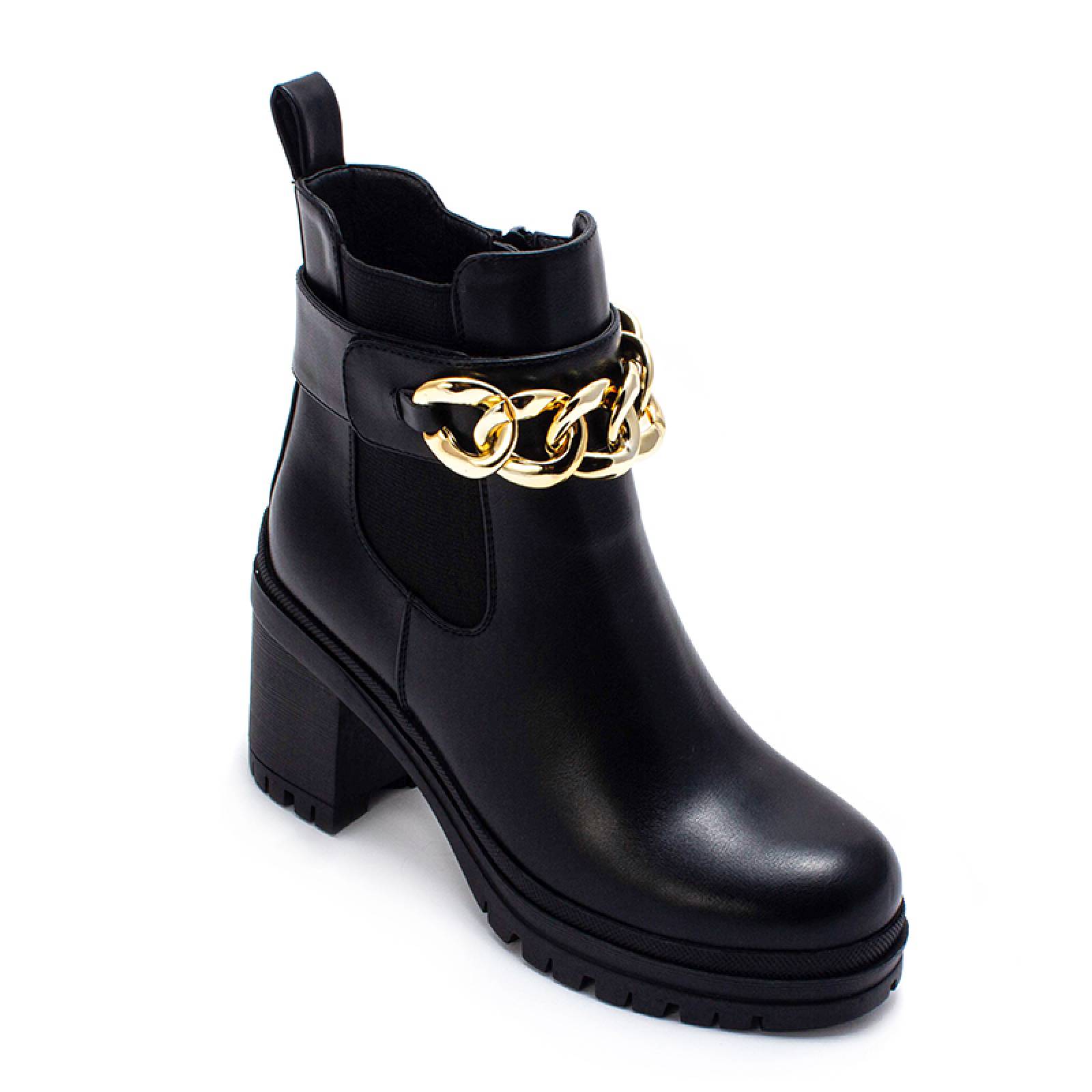 Botín Ato Dama 220930 Negro Con Bella Cadena Dorada