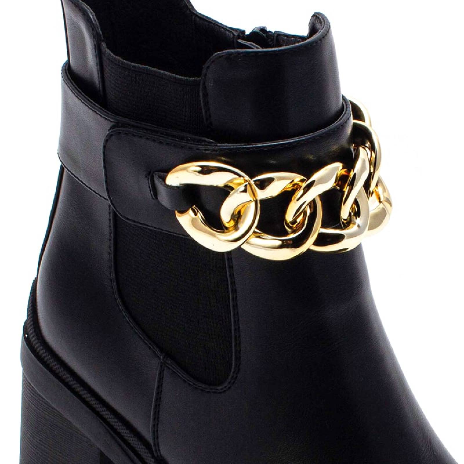 Botín Ato Dama 220930 Negro Con Bella Cadena Dorada