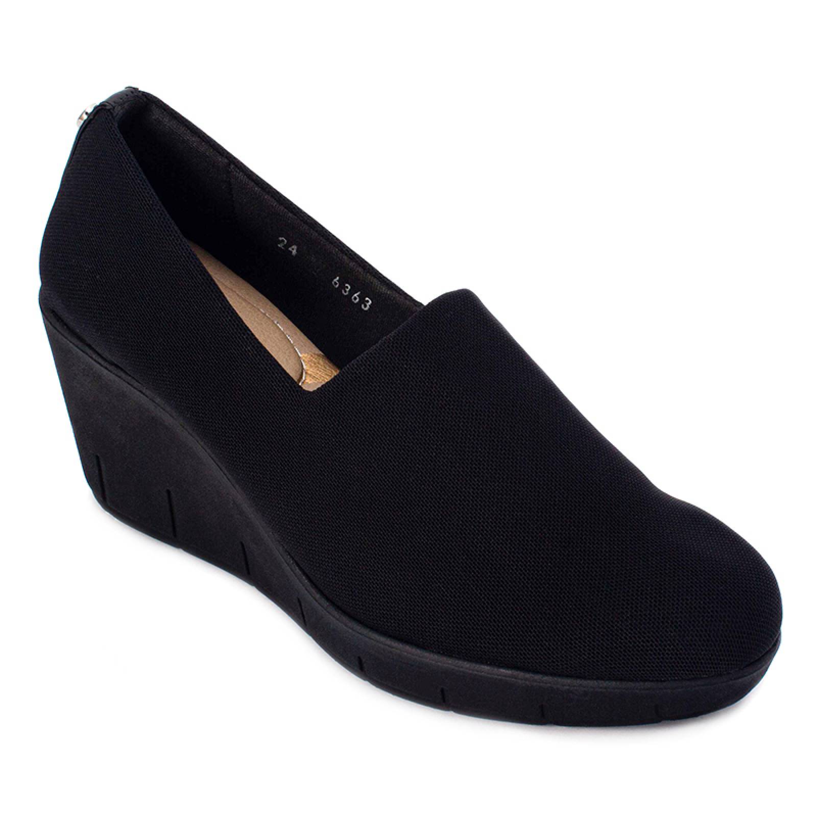 Zapato Cerrado Alto 6363 Negro Licra Ajustable Confort 