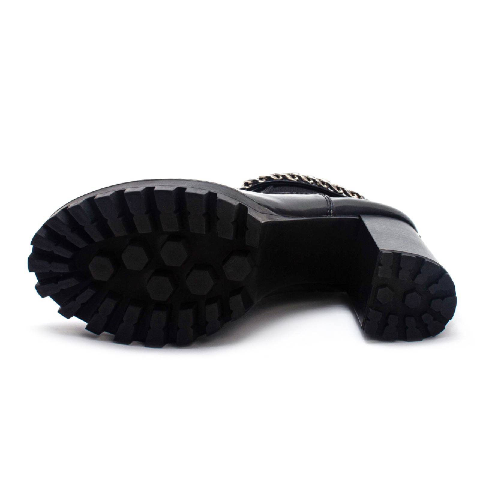 Botín Ato Dama 15606 Negro Alto Brillo Bella Cadena Plateada