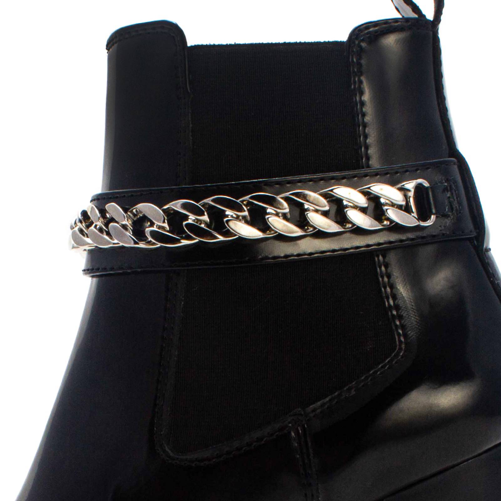 Botín Ato Dama 15606 Negro Alto Brillo Bella Cadena Plateada