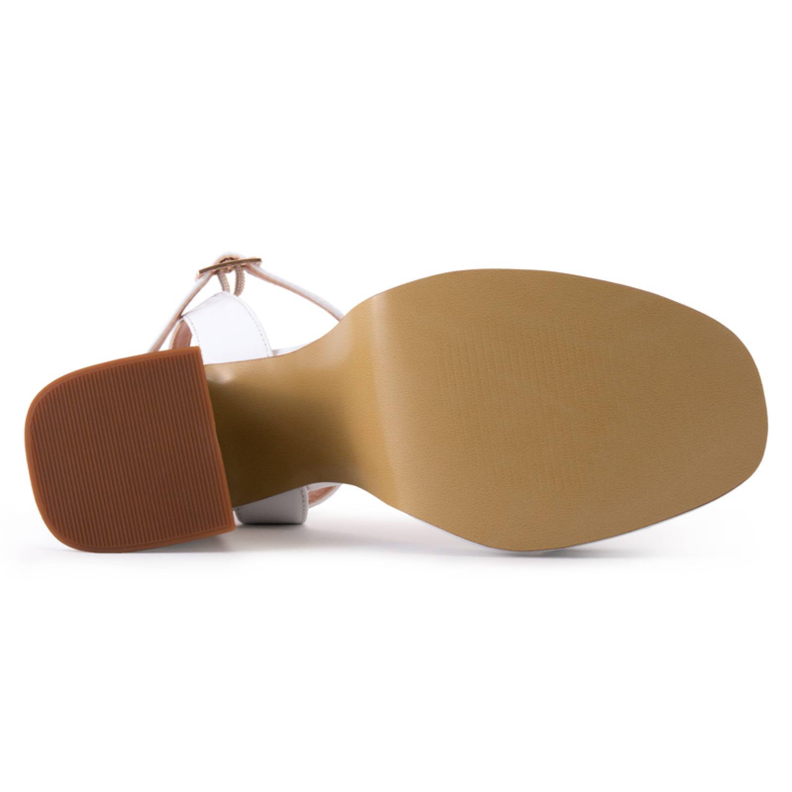 Sandalia Alta Dama 10950 Blanco Charol Clásica Tacón Grueso