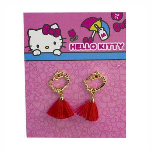 Aretes Silueta Mini Hello Kitty con Mota y Cristal Rojo con Dorado