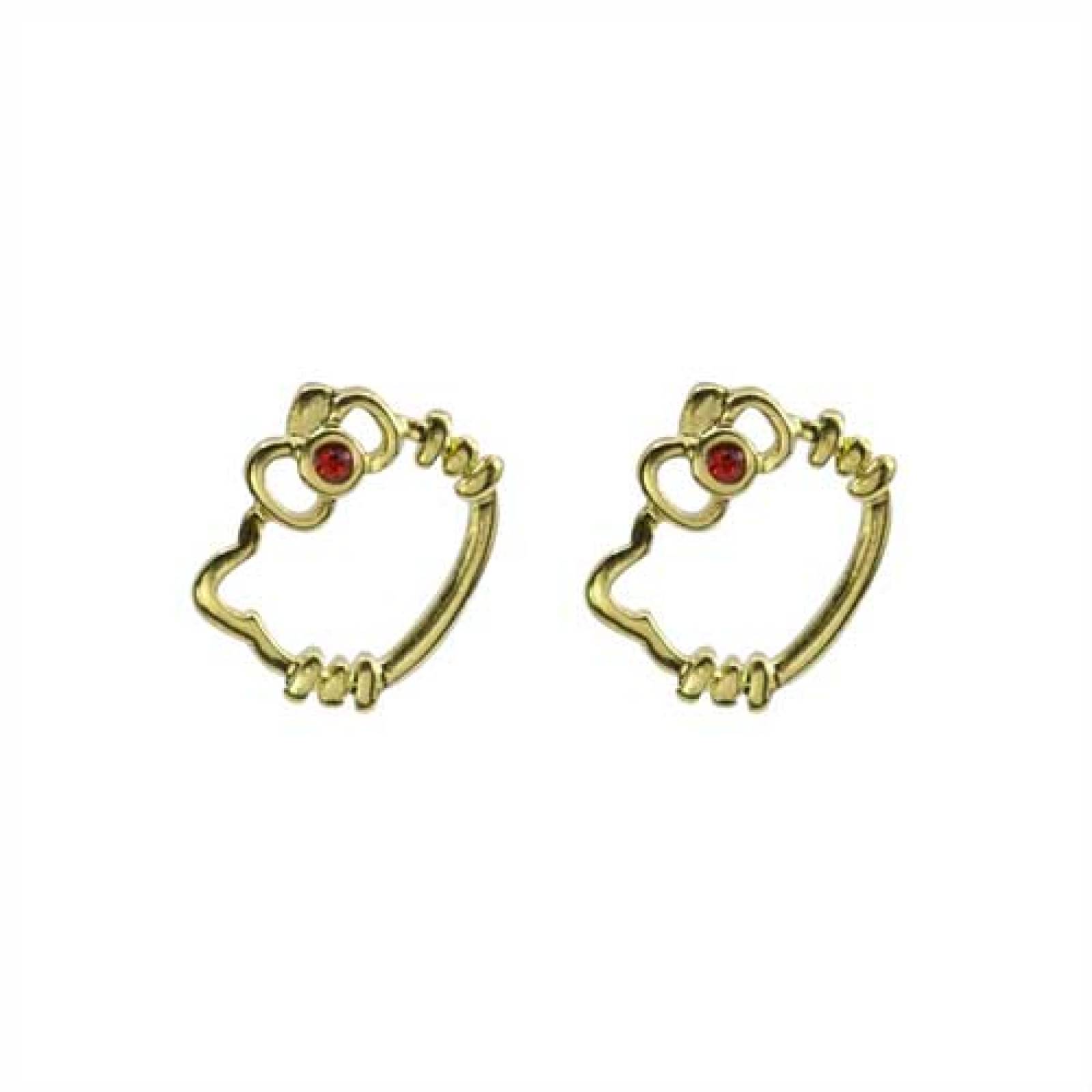 Set de Aretes Hello Kitty Silueta y Mariposa Dorado Brillante