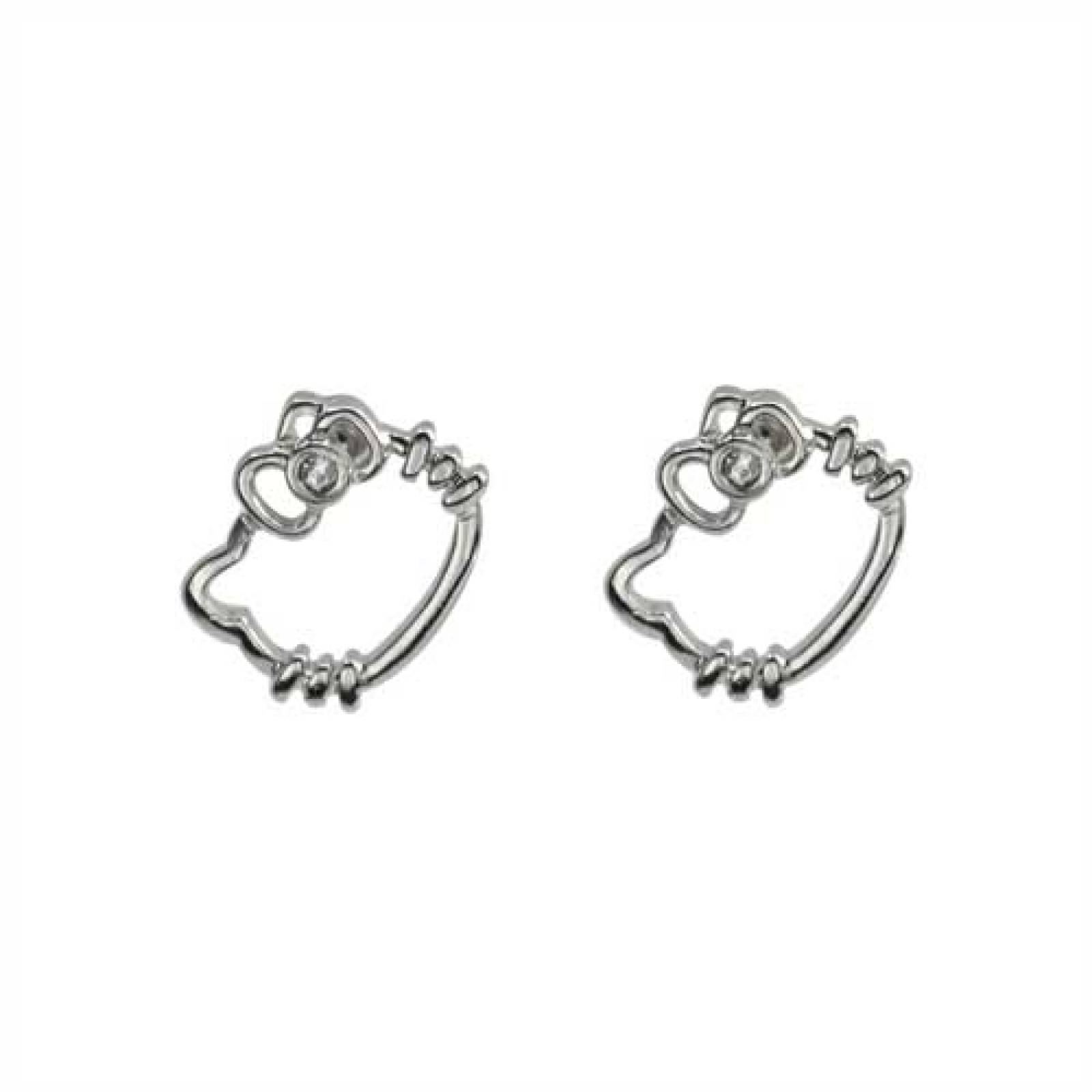 Set De Aretes Hello Kitty Silueta Y Mariposa Niquel Brillante