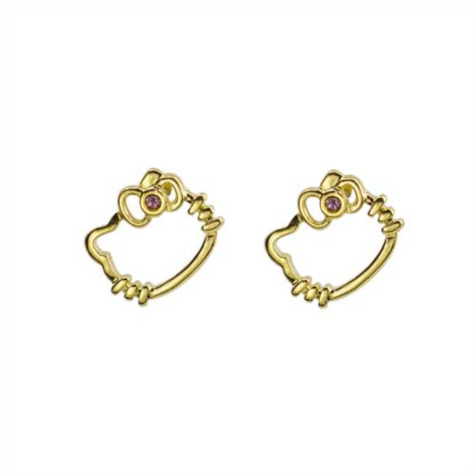  Set de Aretes Hello Kitty Silueta y Love Dorado Brillante