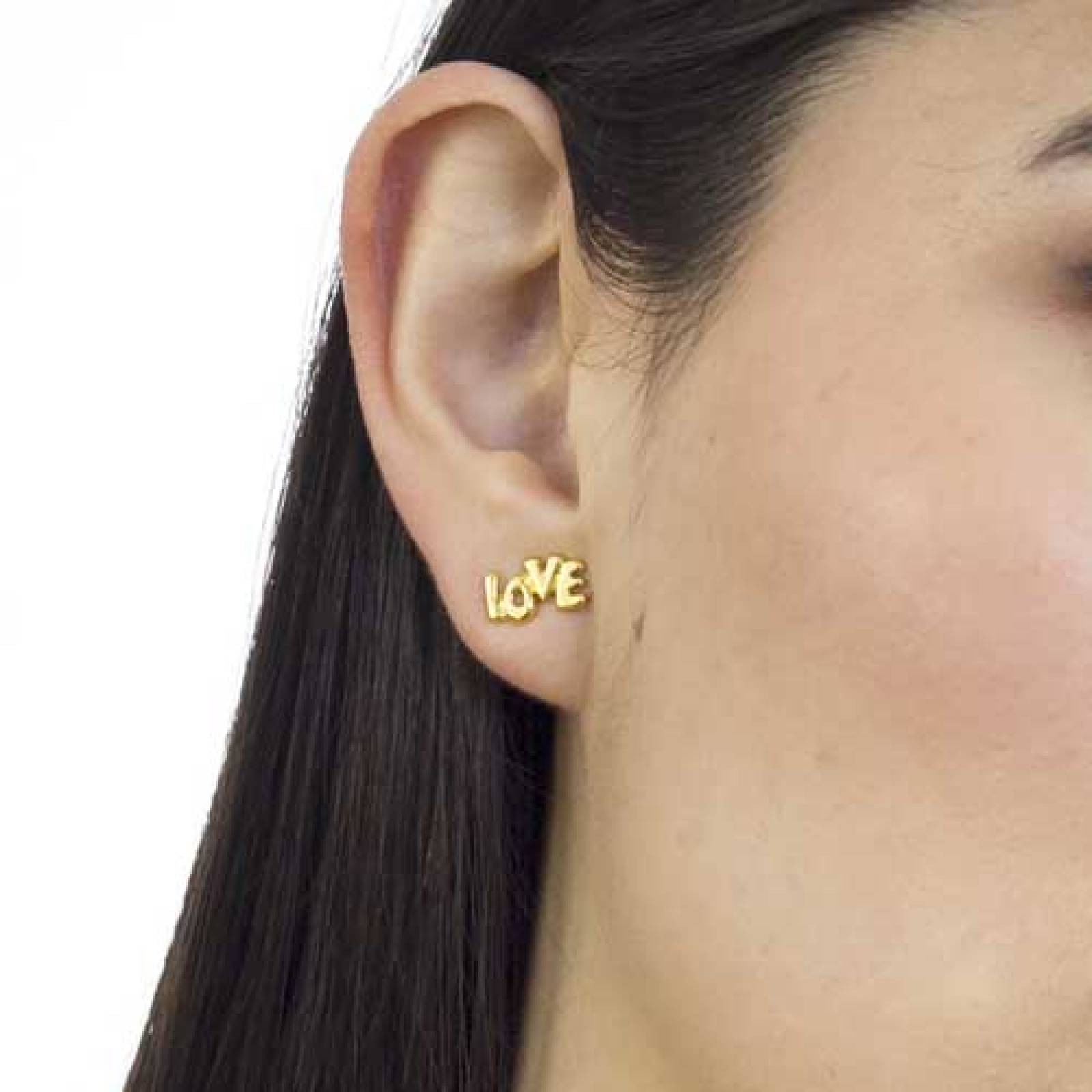  Set de Aretes Hello Kitty Silueta y Love Dorado Brillante