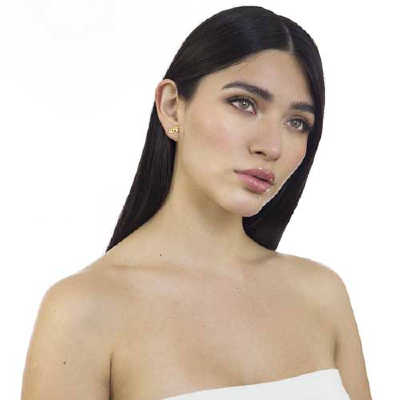  Set de Aretes Hello Kitty Silueta y Love Dorado Brillante