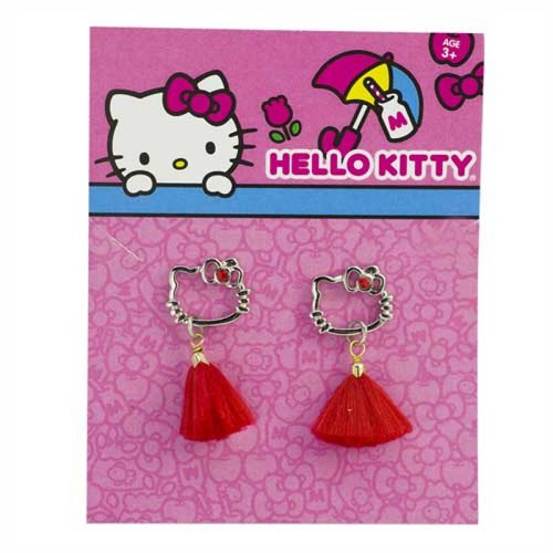 Aretes Silueta Mini Hello Kitty con Mota y Cristal Rojo con Niquel